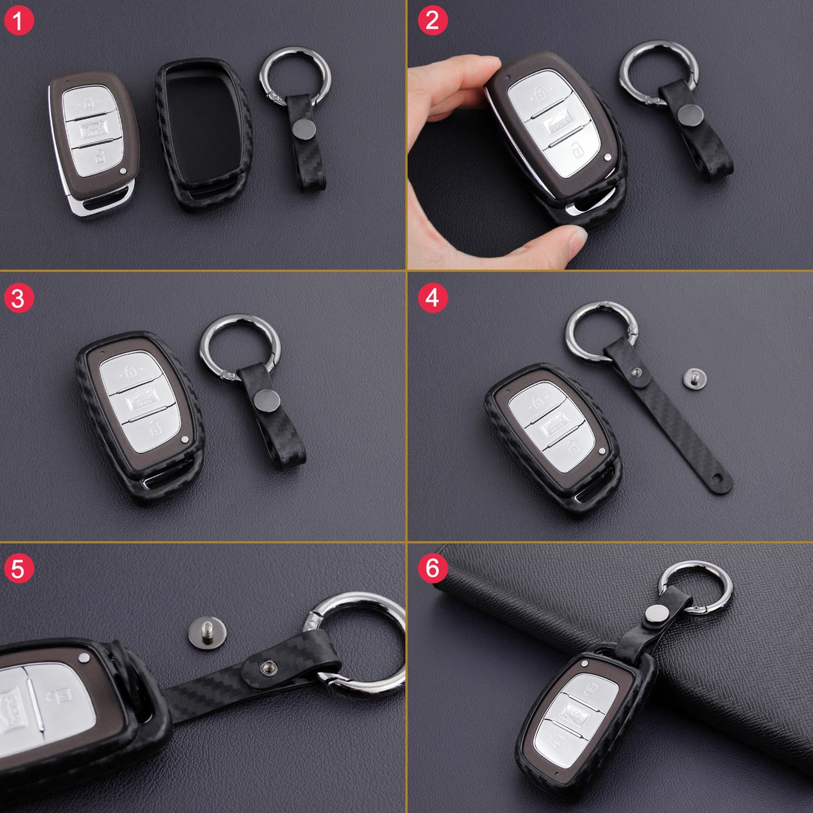 Leather Silicone Car Key Case Cover With Buckle For Hyundai