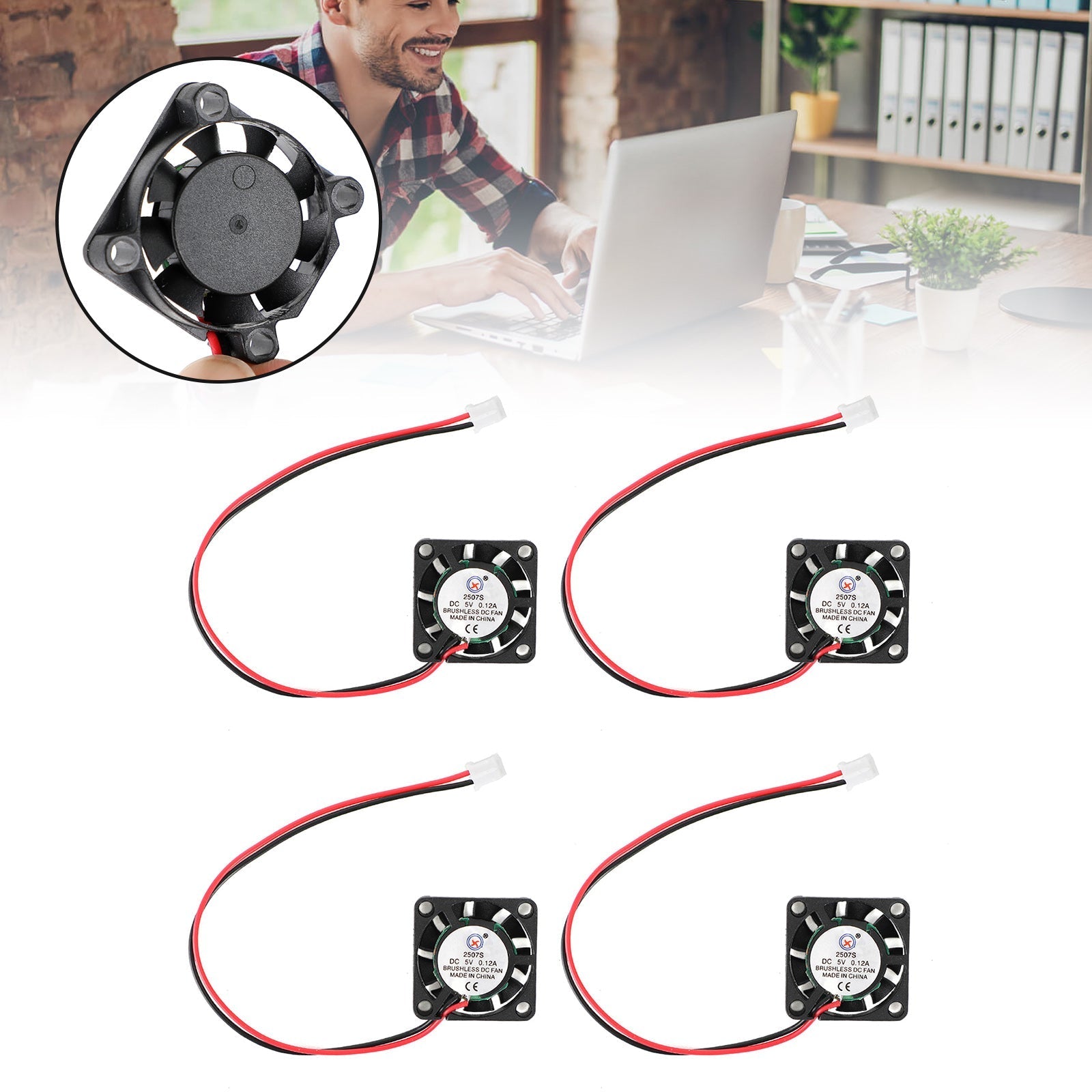 2 Pin Wire Brushless DC Cooling Blower Fan 5V 0.12A 2507S 25x25x7mm
