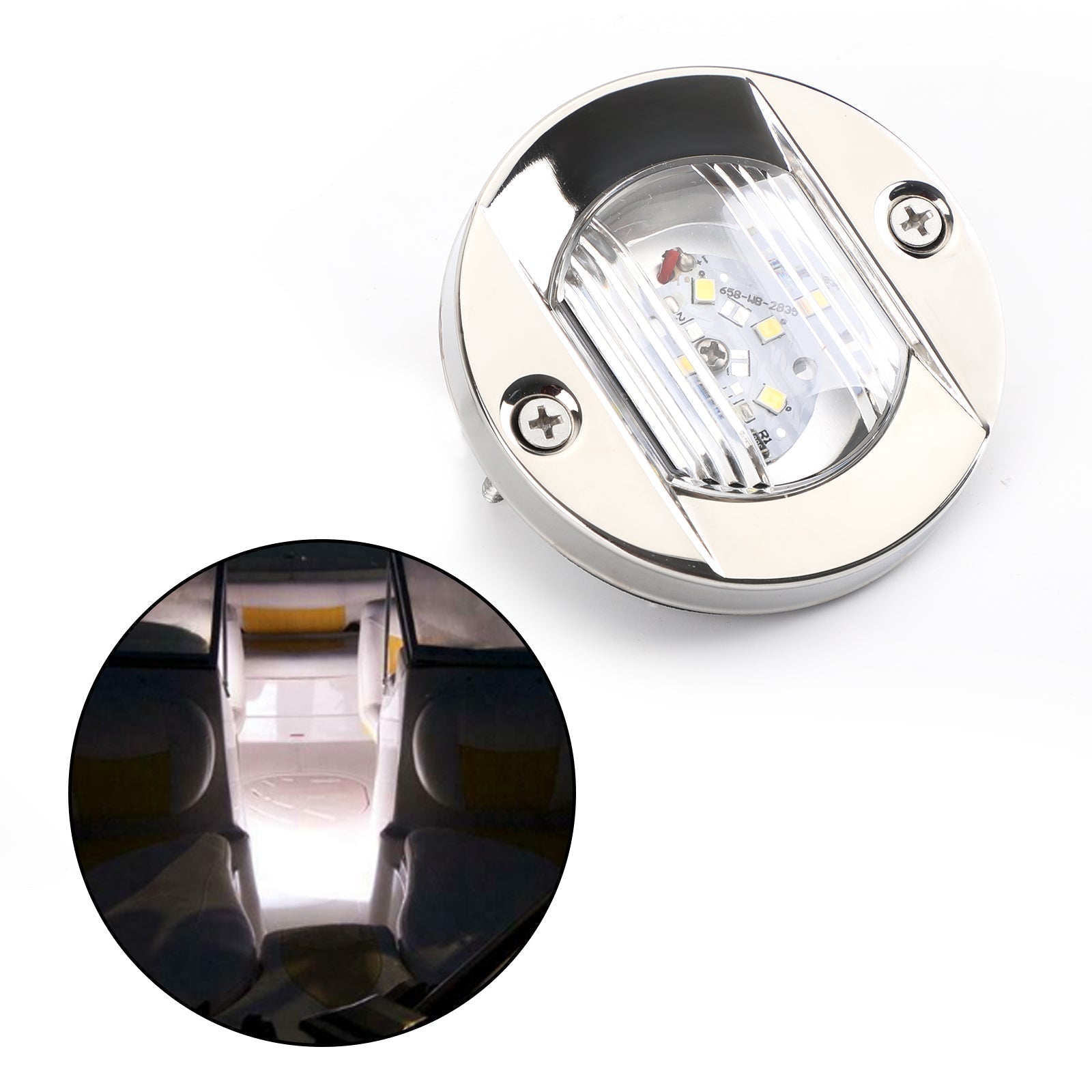 LED Marine Boat Yacht Transom Chrome Anchor Stern Light White Round 2835-SMD 12V