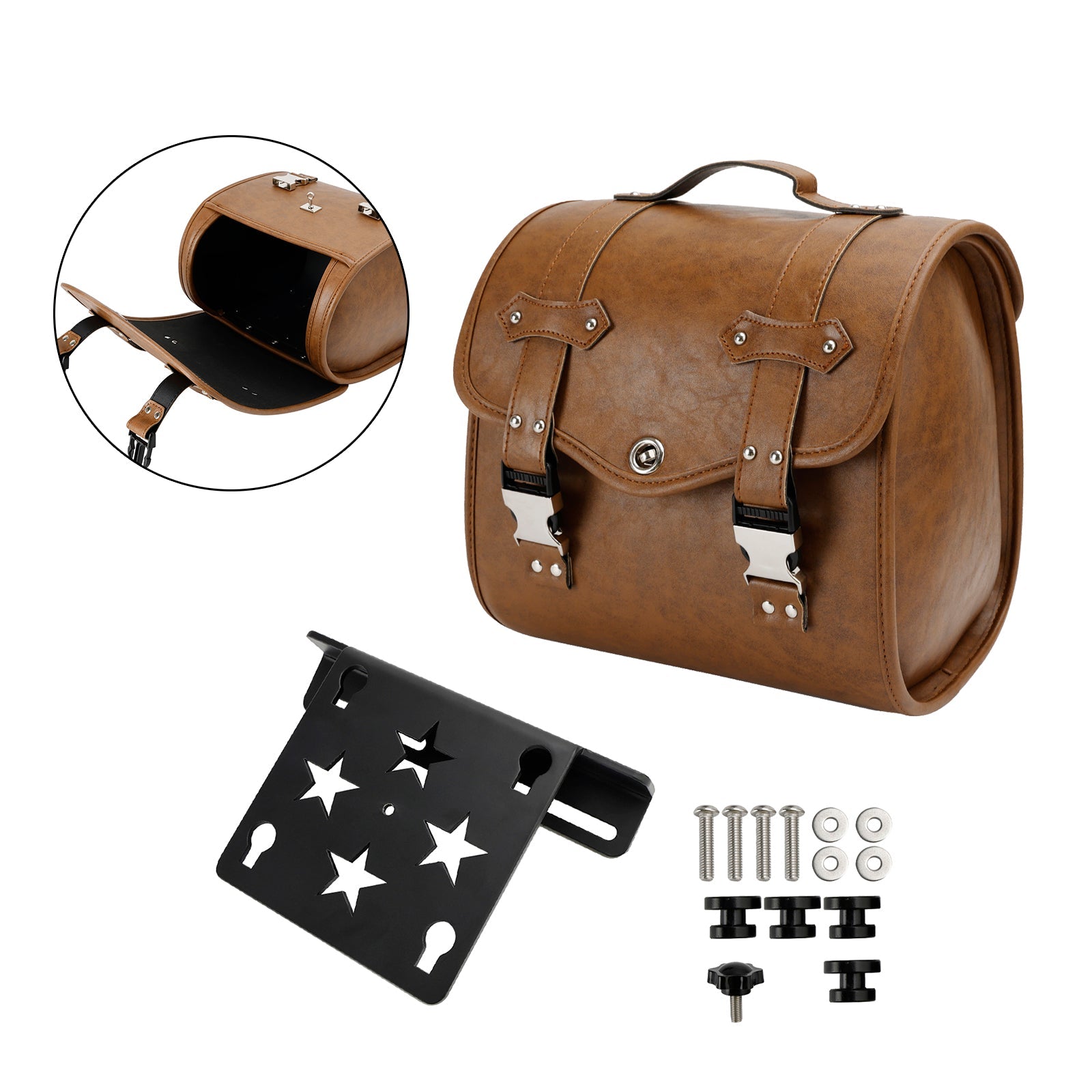 Set Of Quick Release Saddlebag W/ Bracket Luggage Storage Brown For Motorbike