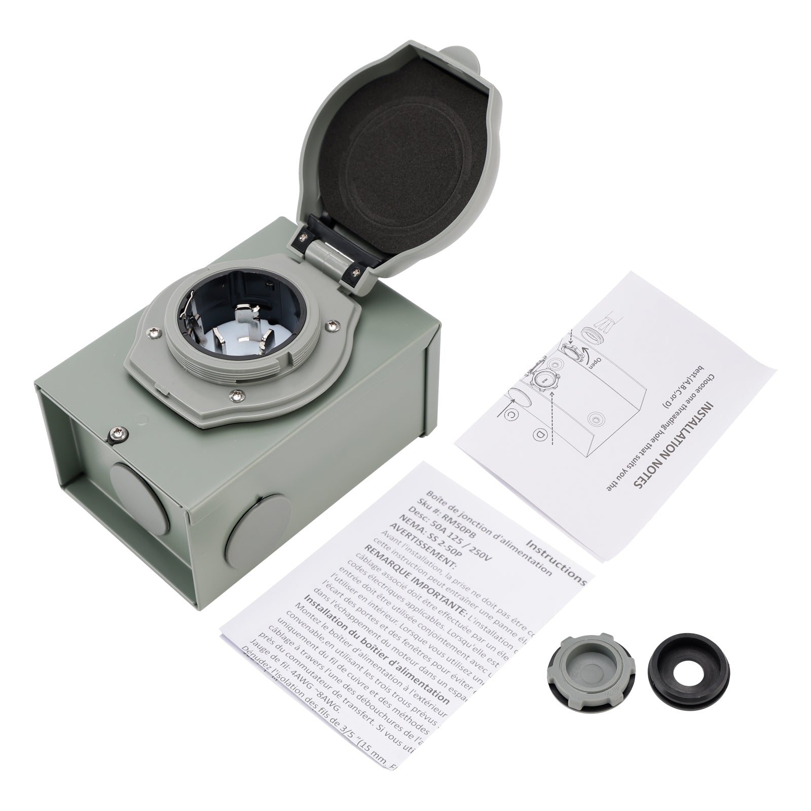 50Amp RV Generator Inlet Box NEMA SS2-50P Power Inlet Box 125/250V