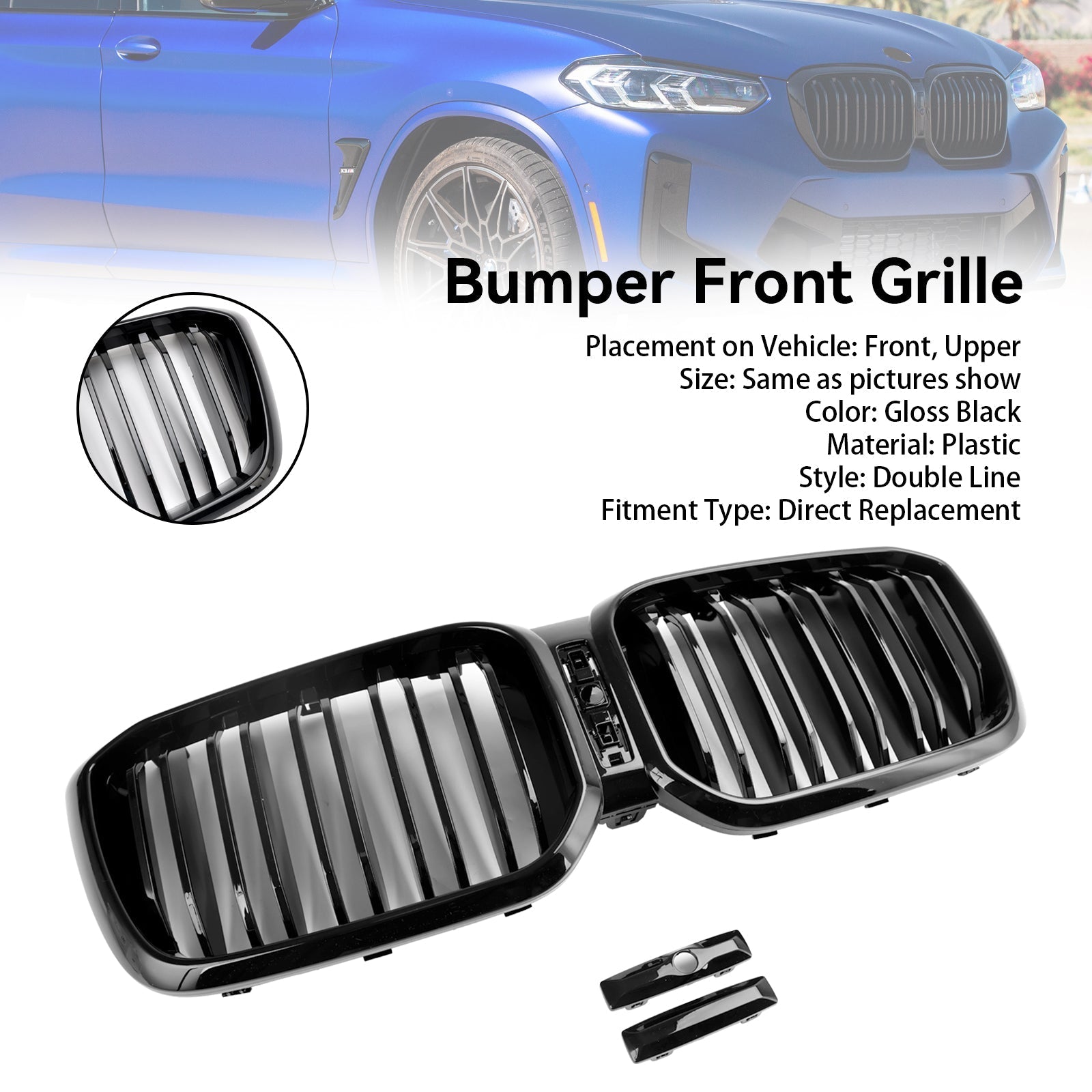 2022 2023 BMW X3 X4 G01 G02 Gloss Black Front Kidney Grill Grille