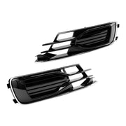 2014-2018 Audi A6 C7 2PCS Front Bumper Foglight Cover Grill Black Chrome
