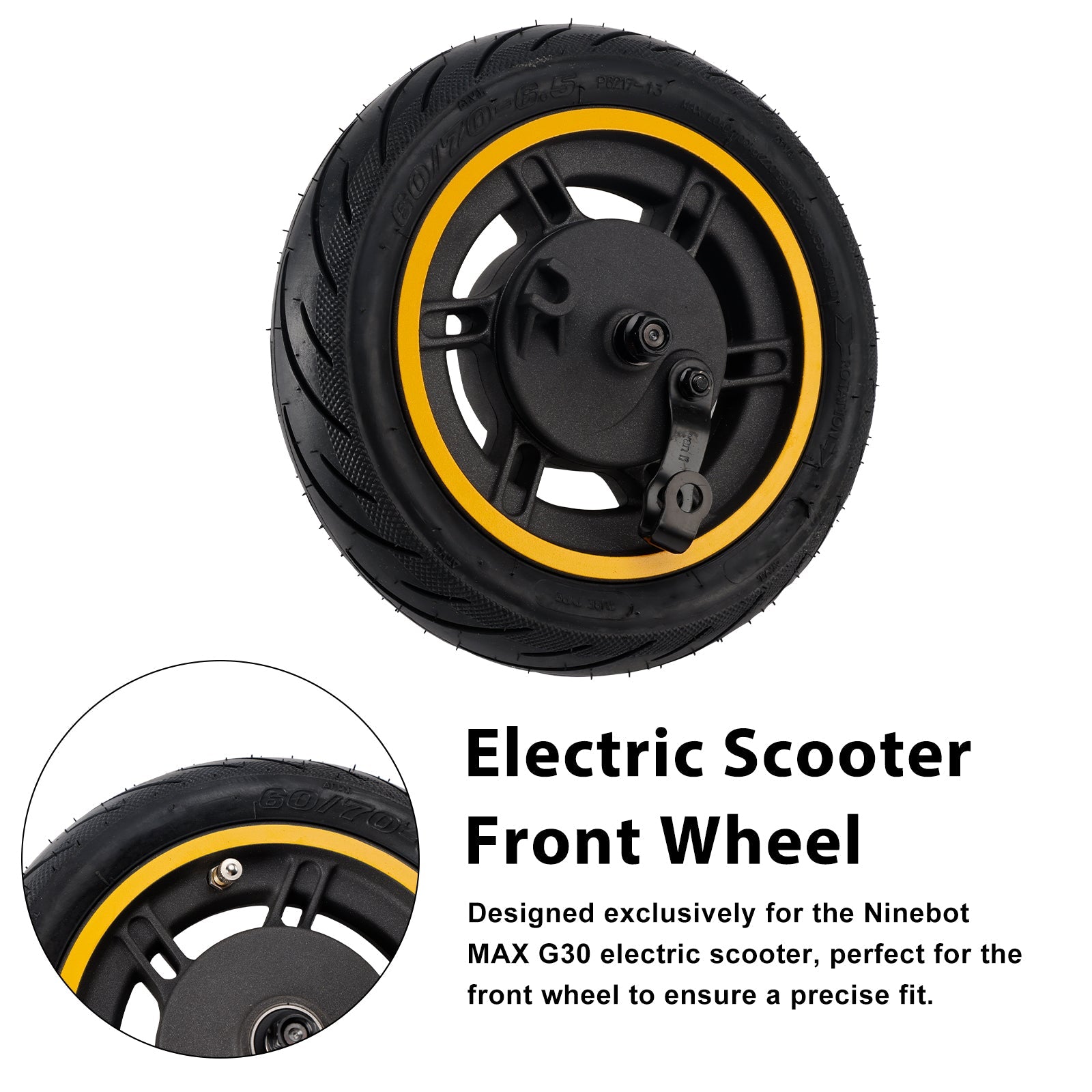 10" Solid Tire Front Wheel 60/70-6.5 Scooter Replacement for Ninebot Max G30