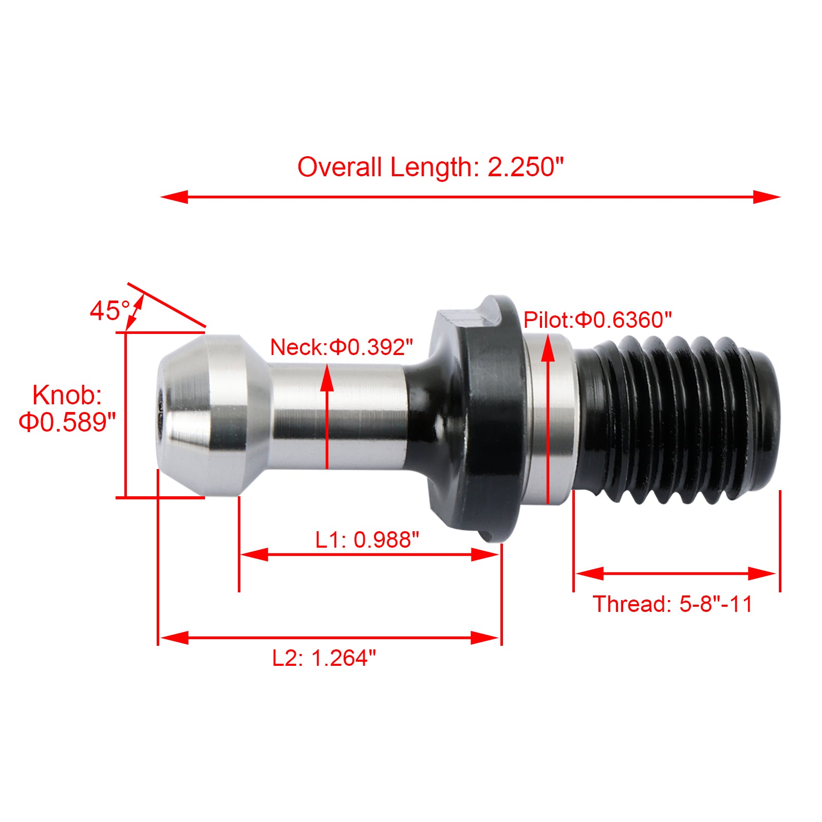 10Pcs CAT40 45掳 0.589" Degree Pull Stud Retention Knob Fits HAAS CAT CNC Silver