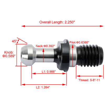 10Pcs CAT40 45掳 0.589" Degree Pull Stud Retention Knob Fits HAAS CAT CNC Silver