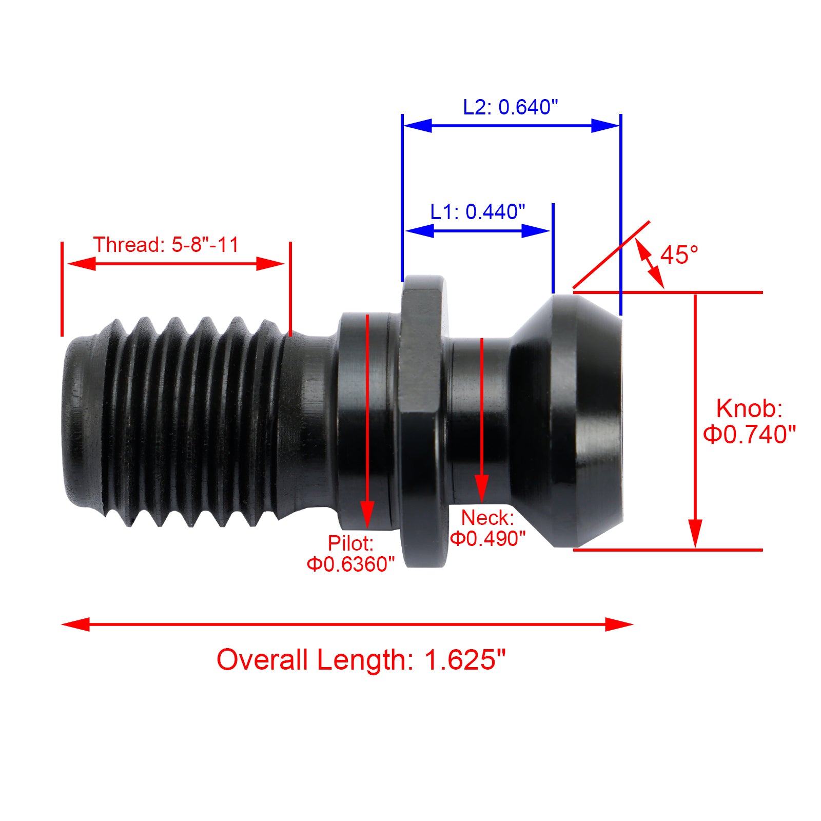 5 Pcs CAT40 45掳 0.740" Pull Stud Retention Knob Fits Mazak Fadal CNC Black