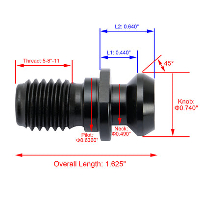 5 Pcs CAT40 45掳 0.740" Pull Stud Retention Knob Fits Mazak Fadal CNC Black