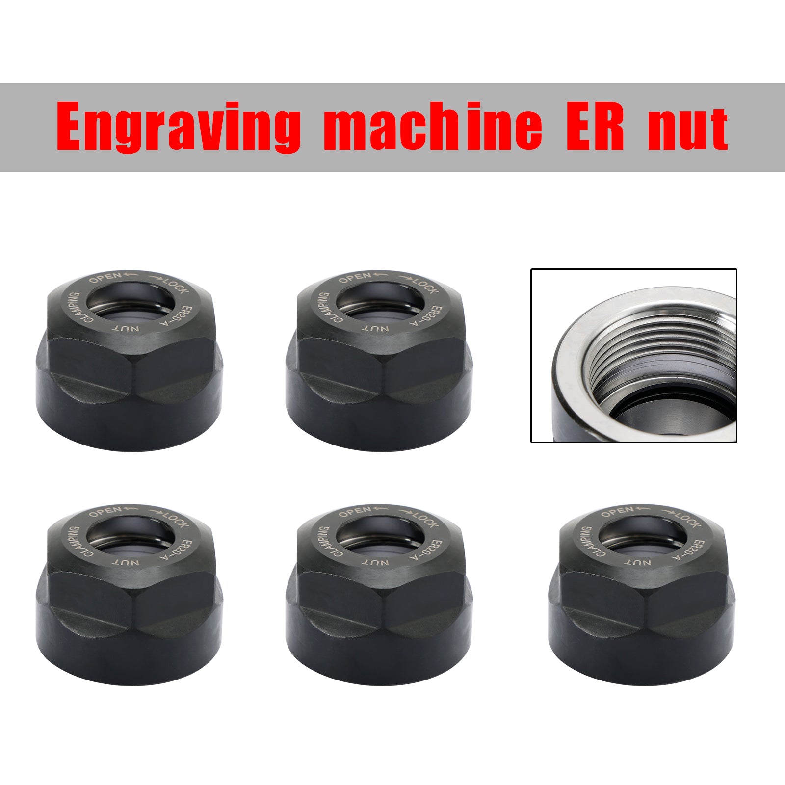 5Pcs ER20-A Type Collet Clamping Nut Chuck Holder CNC Milling Lathe Tool Holder