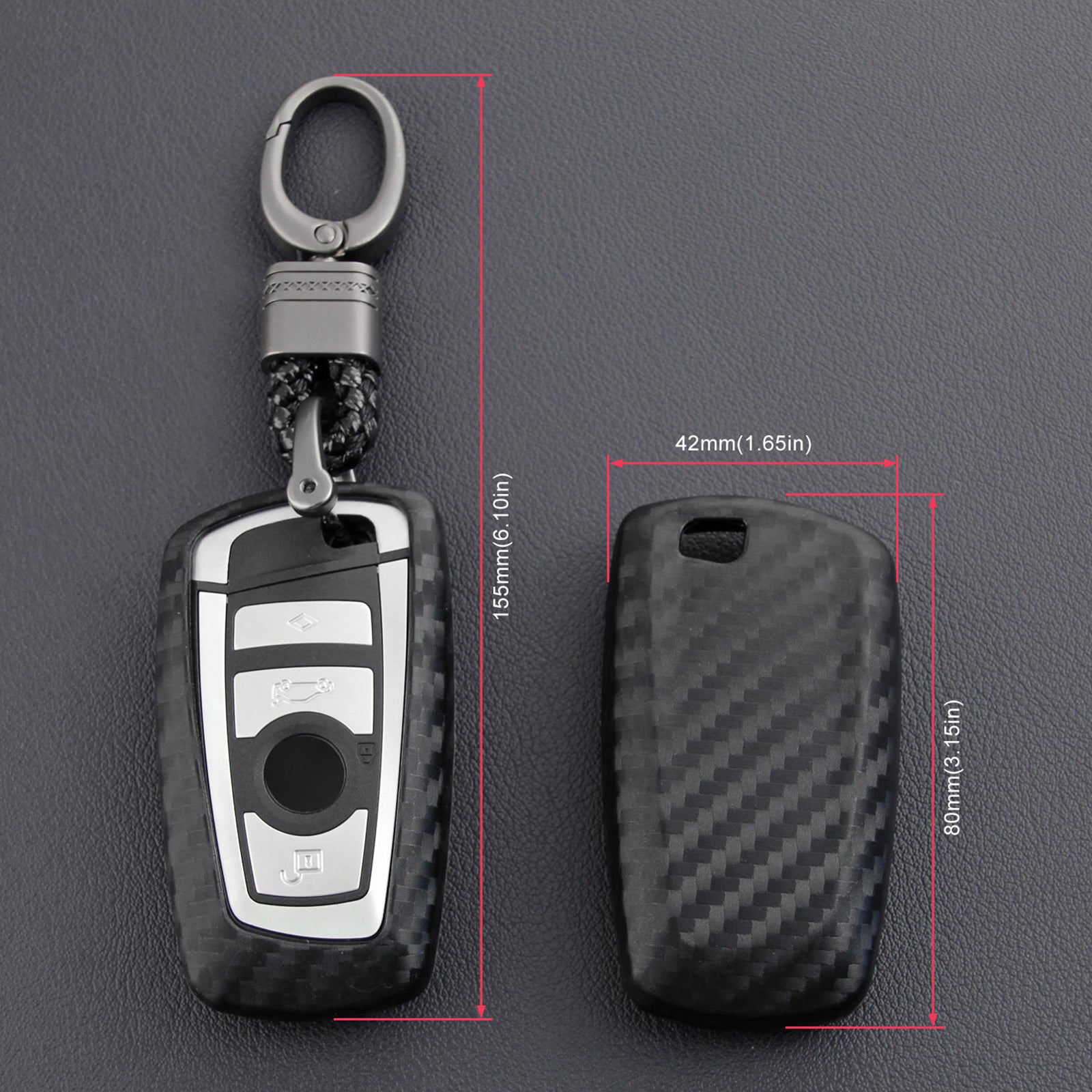 Leather Silicone Car Key Case Cover With Buckle For BMW Square