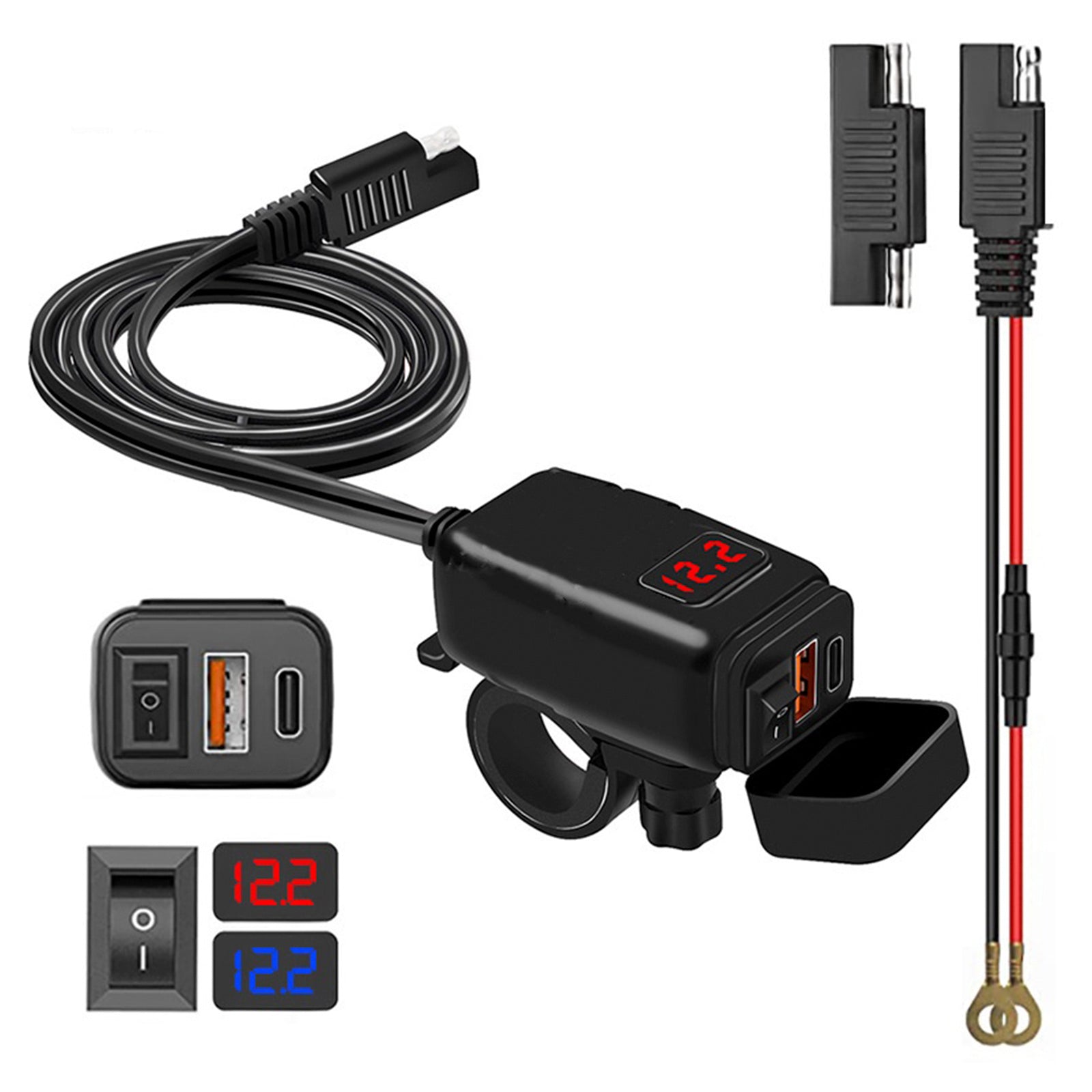 Motorcycle USB Super Fast Charger Handlebar Holder PD+QC3.0 Tpye-C Power Adapter