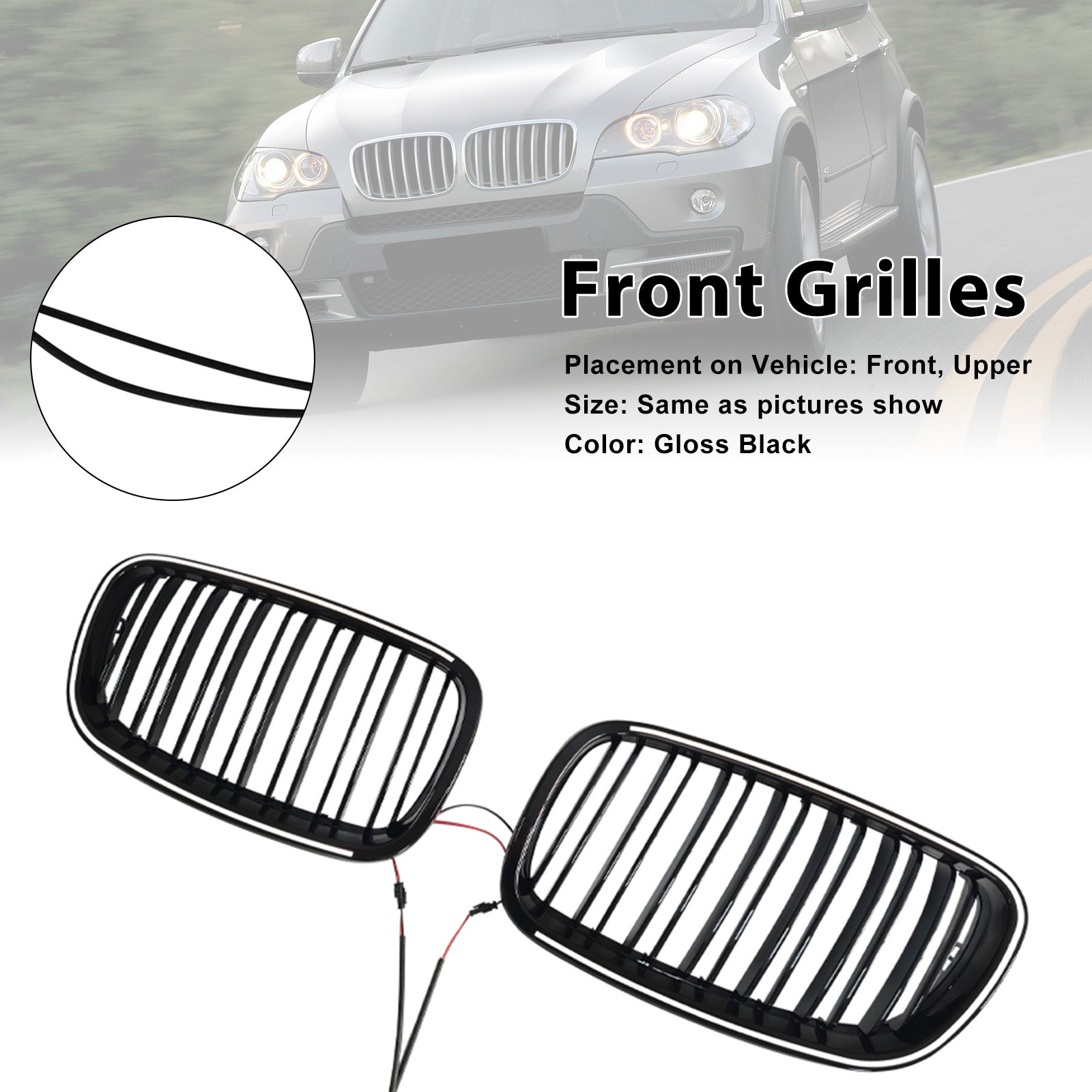 2007-2013 For BMW X5 E70 Gloss Black Front Bumper Kidney Grill Grille 51137157687 51137157688