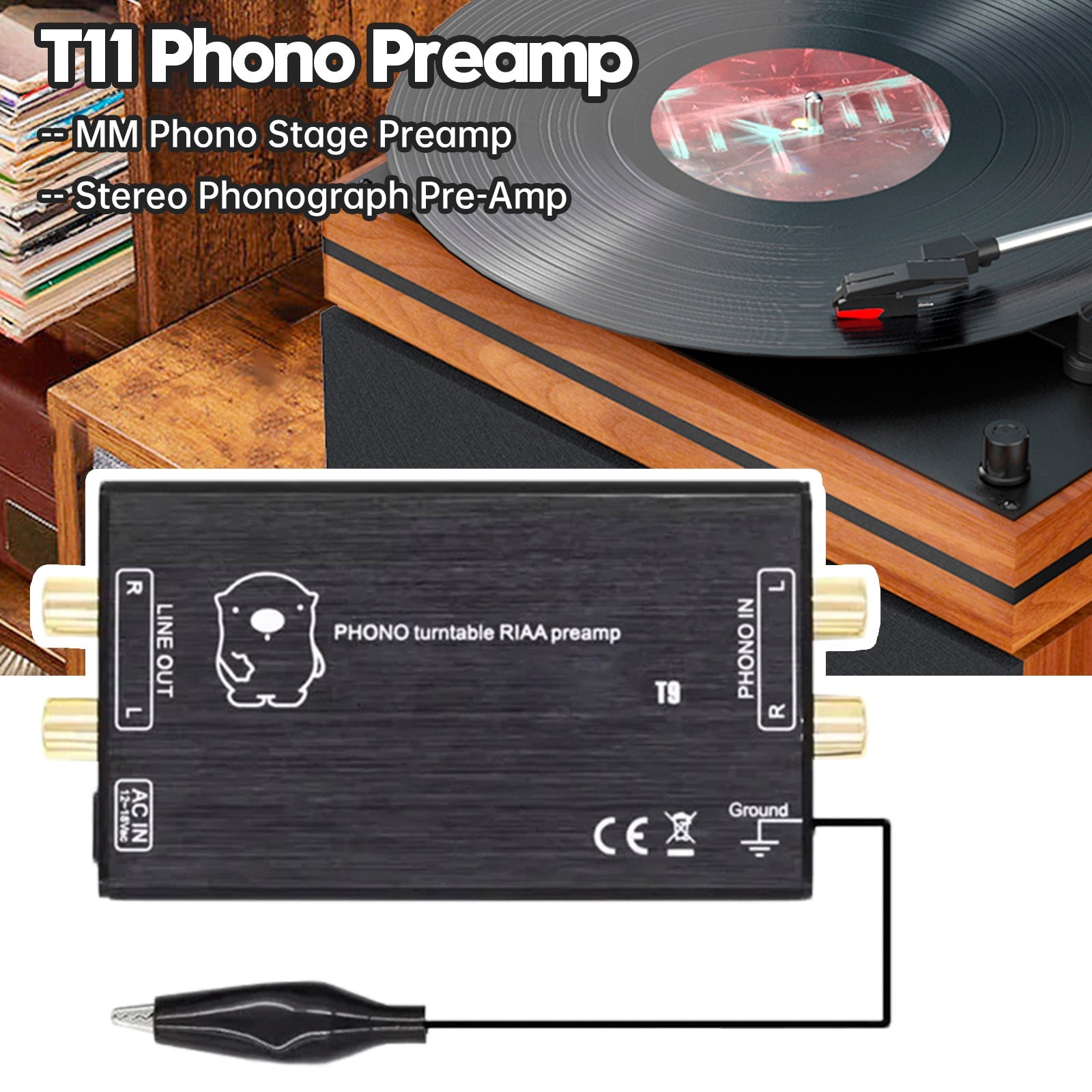 T9 Phono Preamp Preamplifier MM Phono Stage Preamp LP Vinyl Record Player
