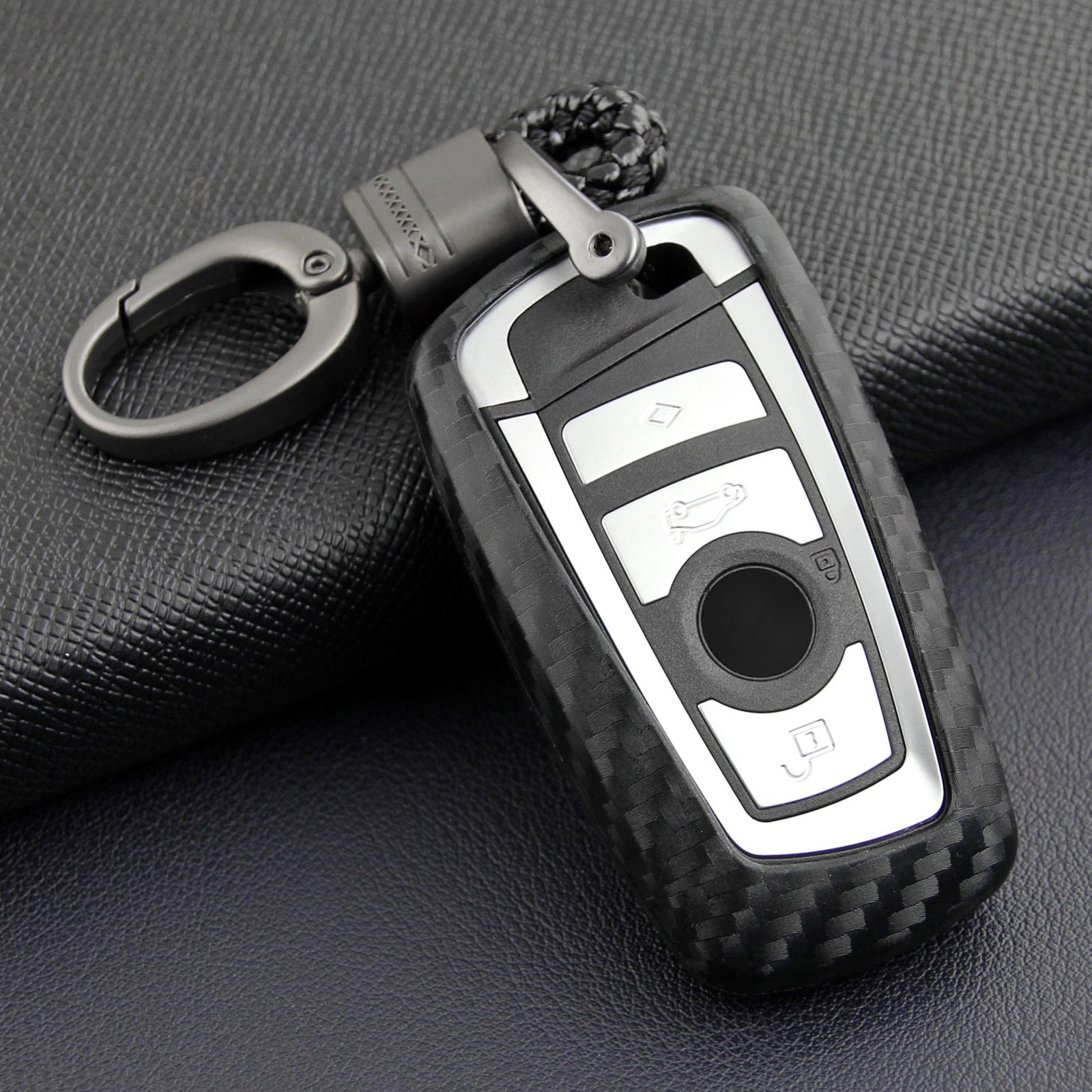 Leather Silicone Car Key Case Cover With Buckle For BMW Square