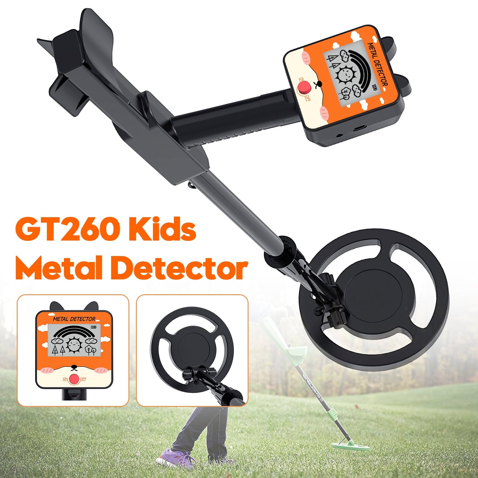 GT260 Kids Child Treasure Seeker Beginners Metal Detector Waterproof 6.3" Coil
