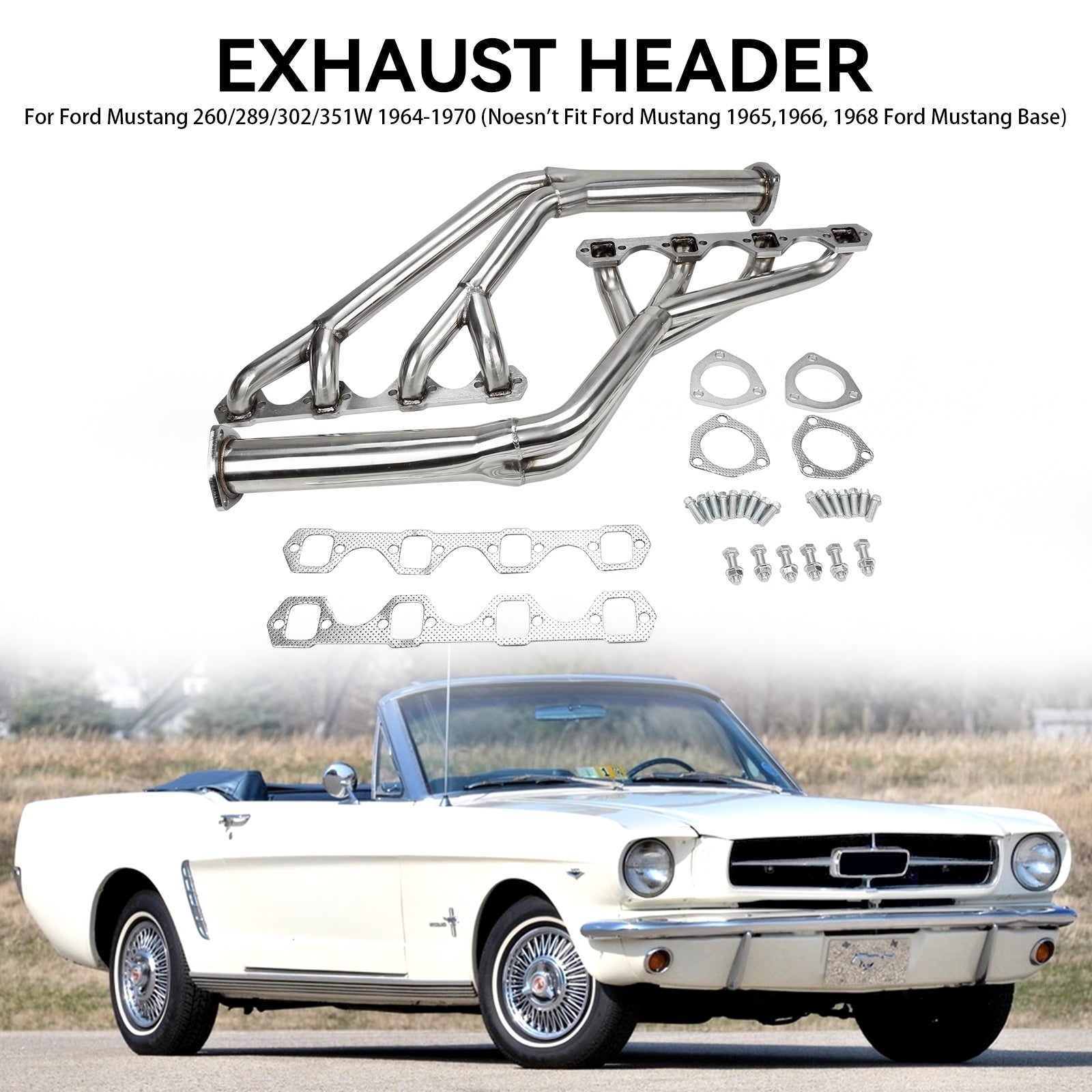 1964-1970 Ford Mustang 260/289/302/351W V8 Manifold Header V8 Tri-y Header Stainless Steel Generic