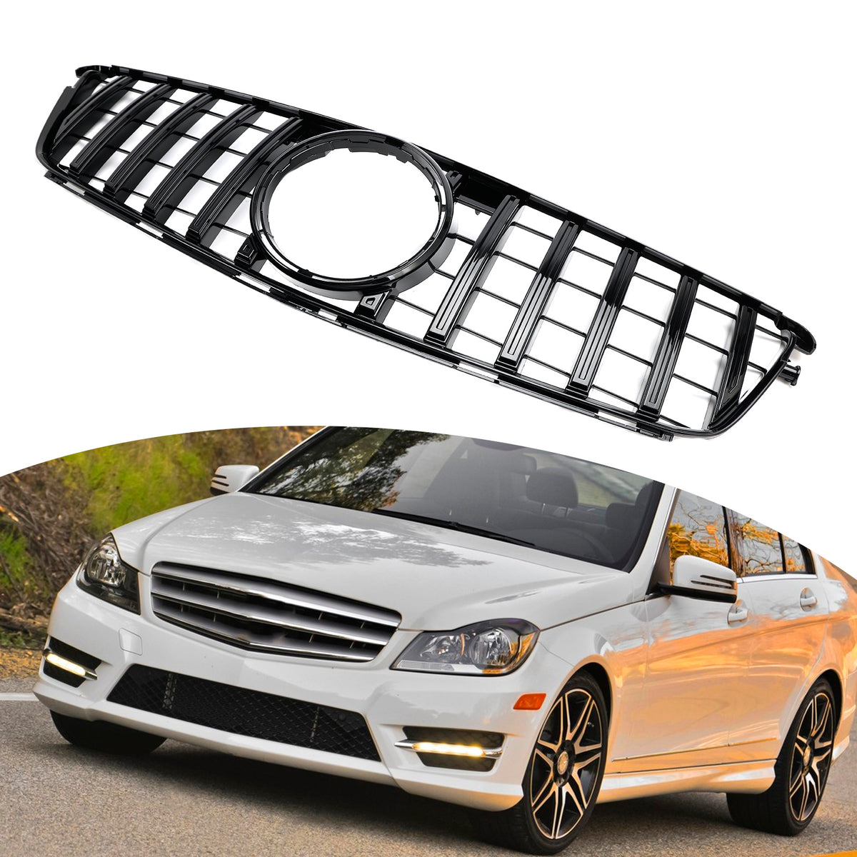 2008-2014 Mercedes-Benz W204 C-Class (Excludes C63) GT Style Front Bumper Grille Grill Generic