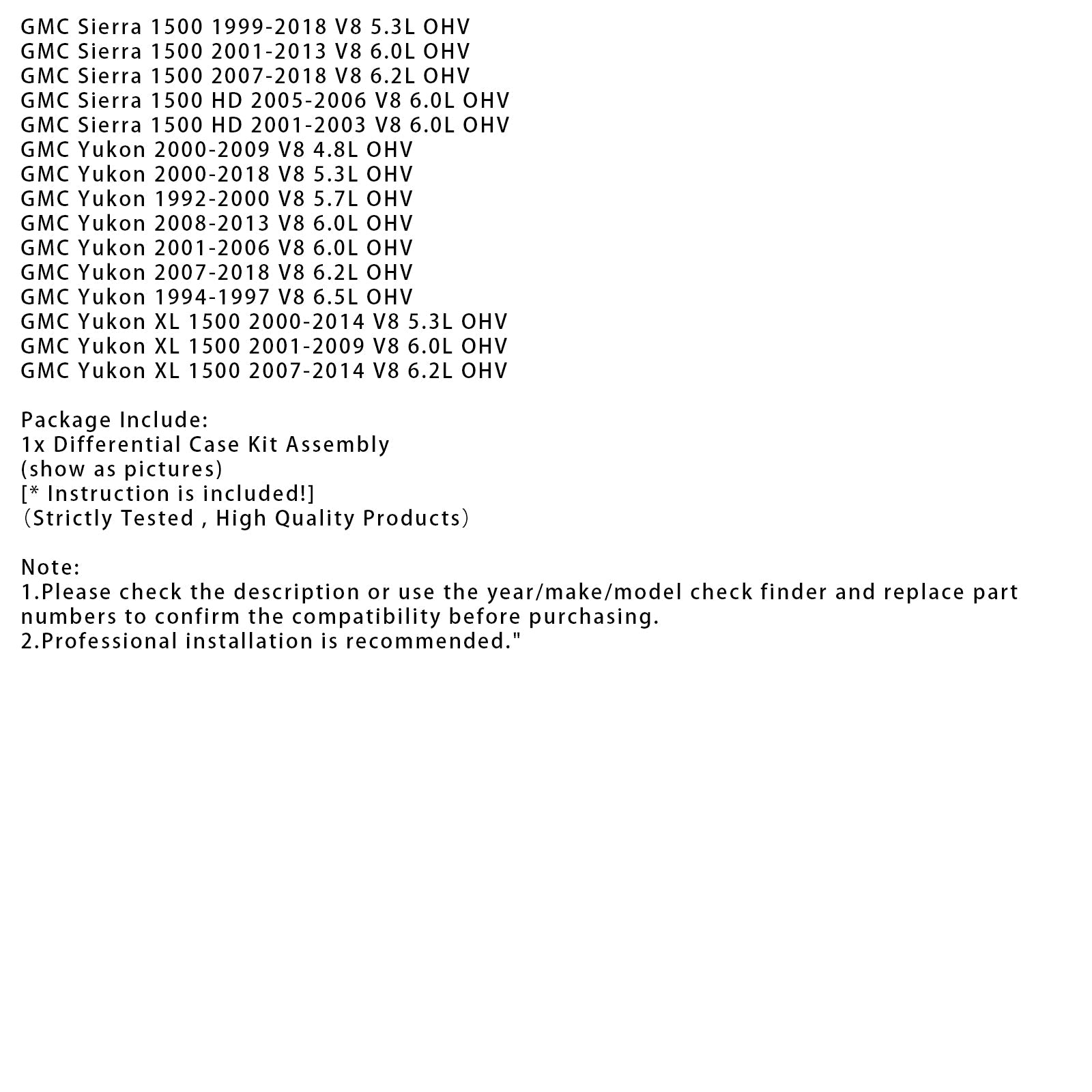 2001-2003 GMC Sierra 1500 HD V8 6.0L OHV Differential Case Kit Assembly 40048044