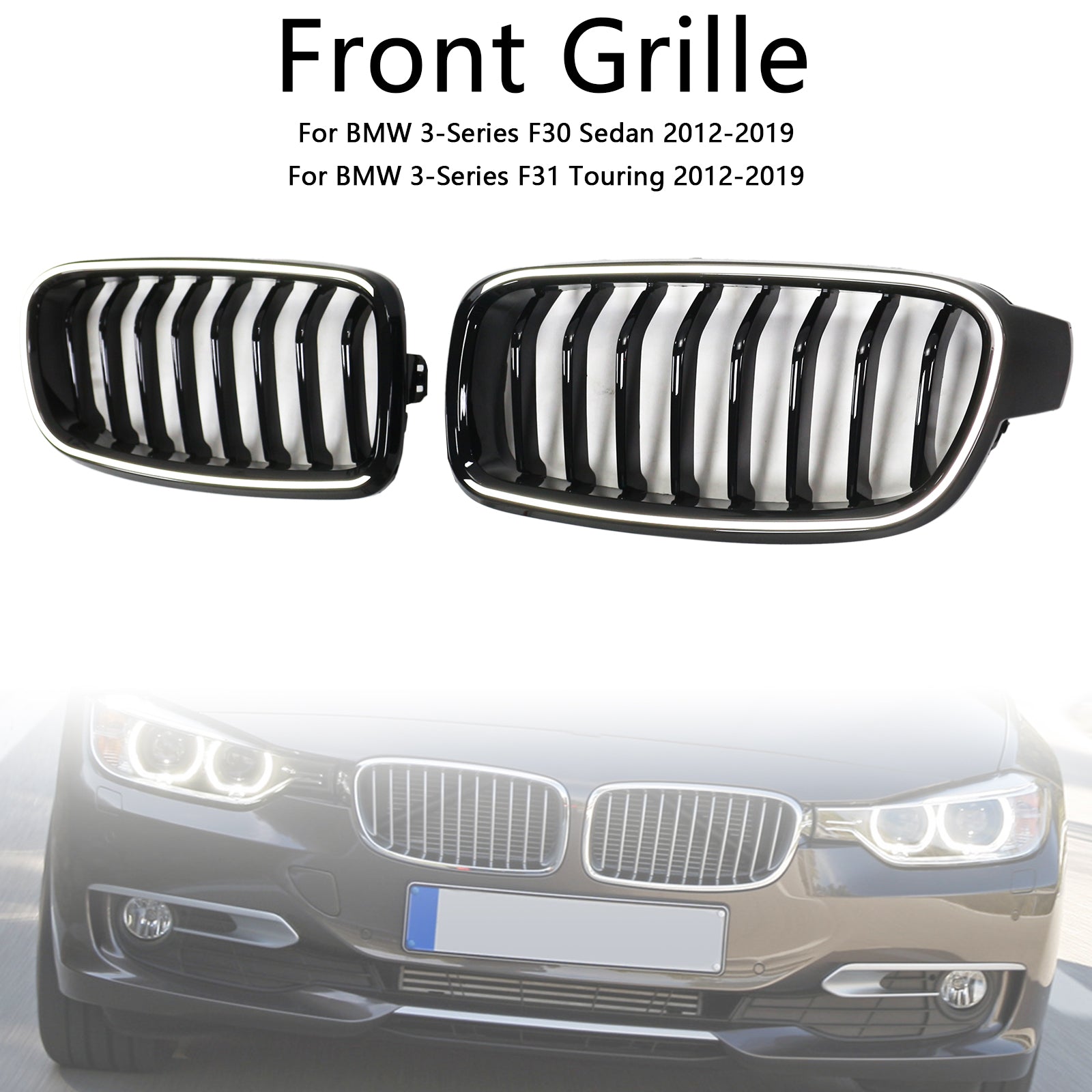 2012-2019 BMW 3-Series F35 Gloss Black Front Kidney Grille Grill 51137263481 51137255412