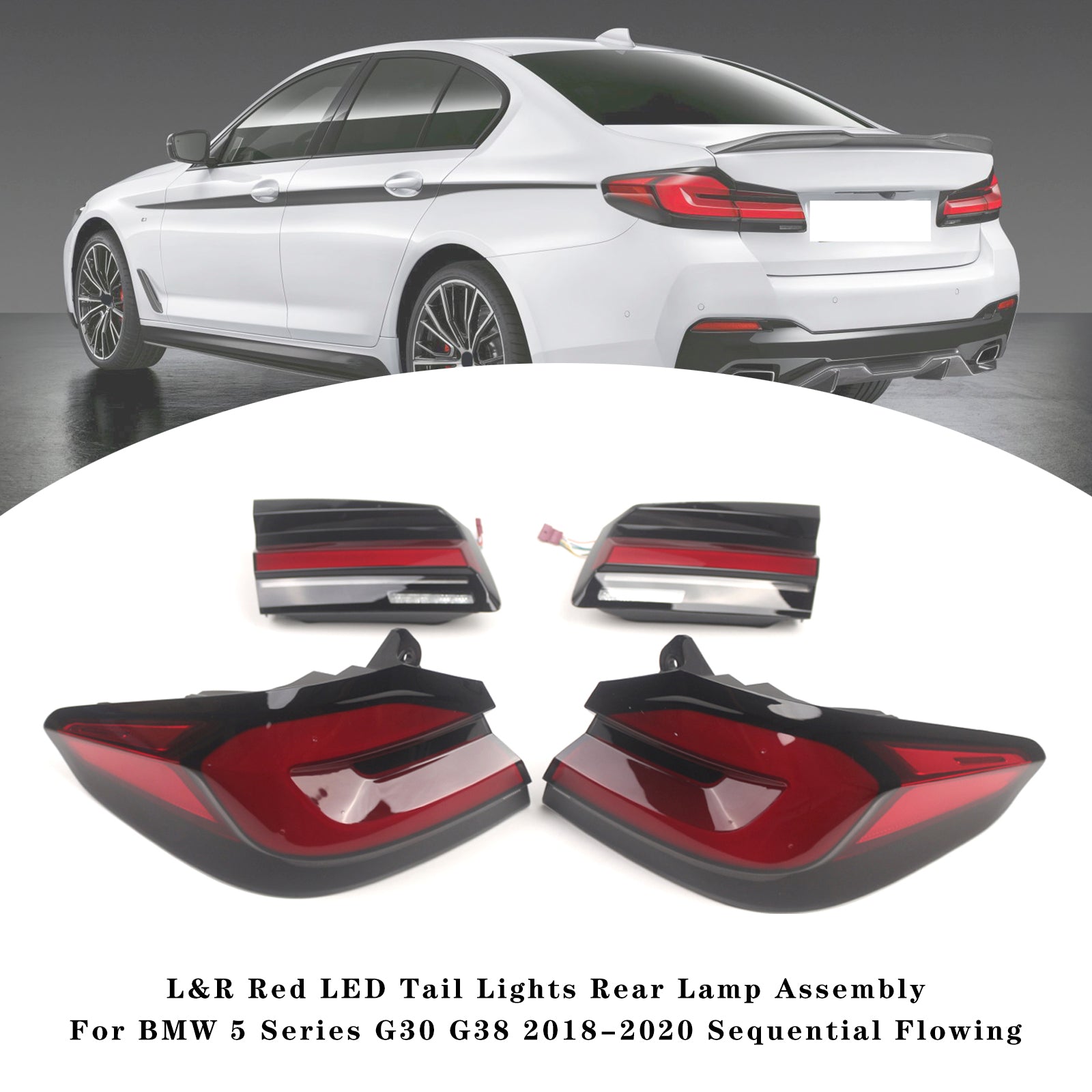2018-2020 BMW 5 Series G30 G38 L&R Red LED Tail Lights Rear Lamp Assembly