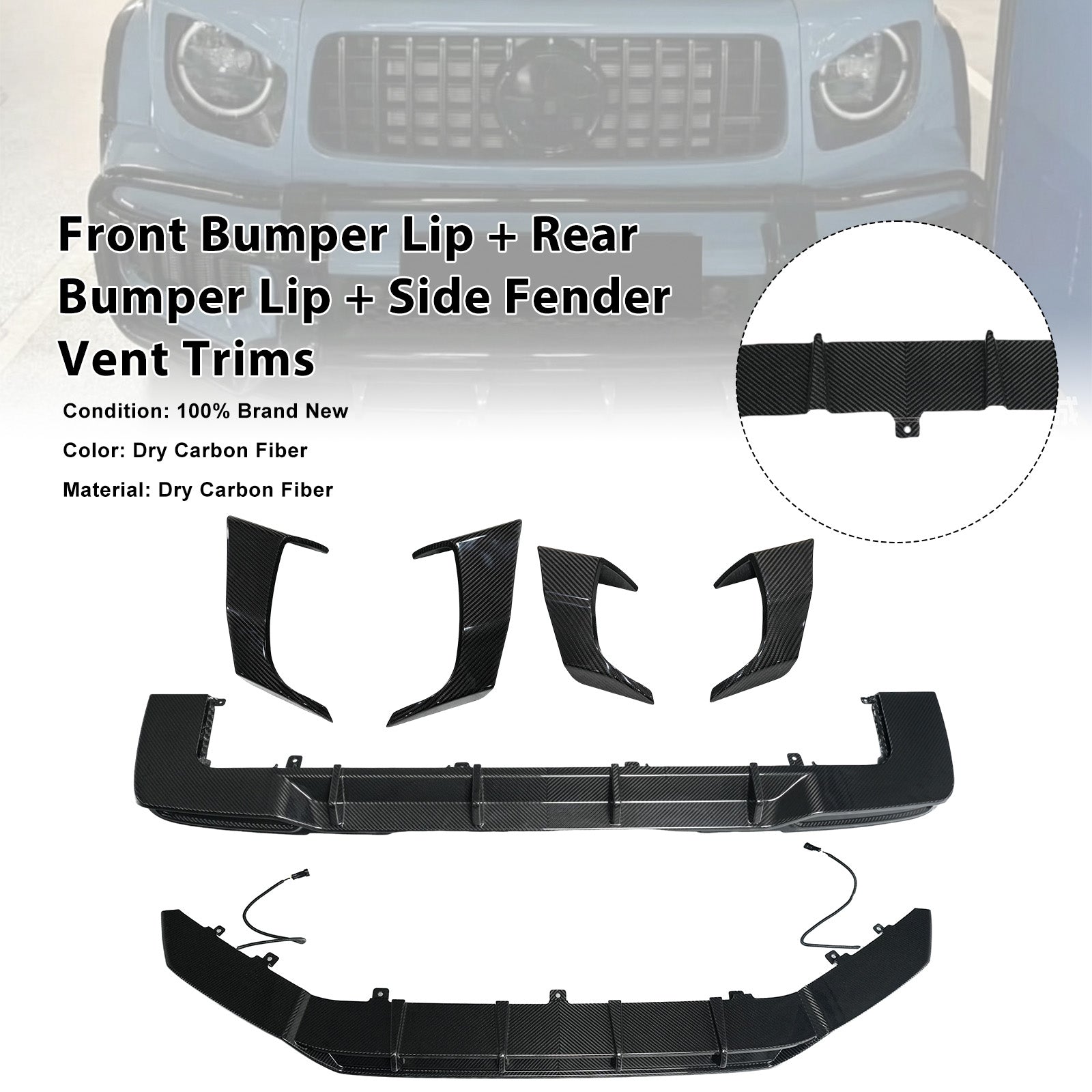 Dry Carbon Fiber Front Rear Bumper Lip + Side Air Vent Fit Benz G W465 2025+