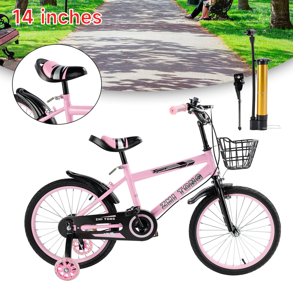 14 inches Kid's Bike Child Bicycle Adjustable Seat with auxiliary wheels
