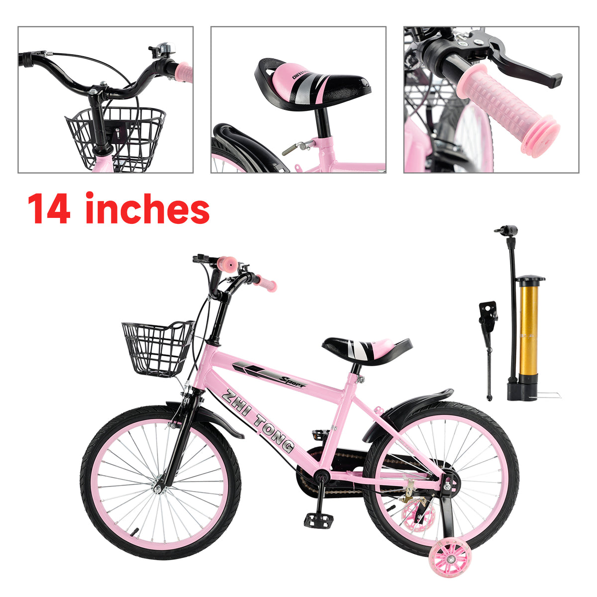 14 inches Kid's Bike Child Bicycle Adjustable Seat with auxiliary wheels