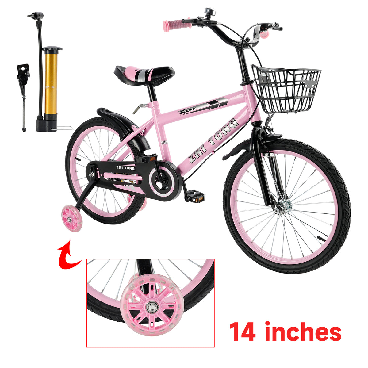 14 inches Kid's Bike Child Bicycle Adjustable Seat with auxiliary wheels