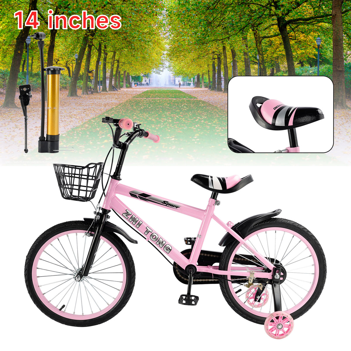 14 inches Kid's Bike Child Bicycle Adjustable Seat with auxiliary wheels