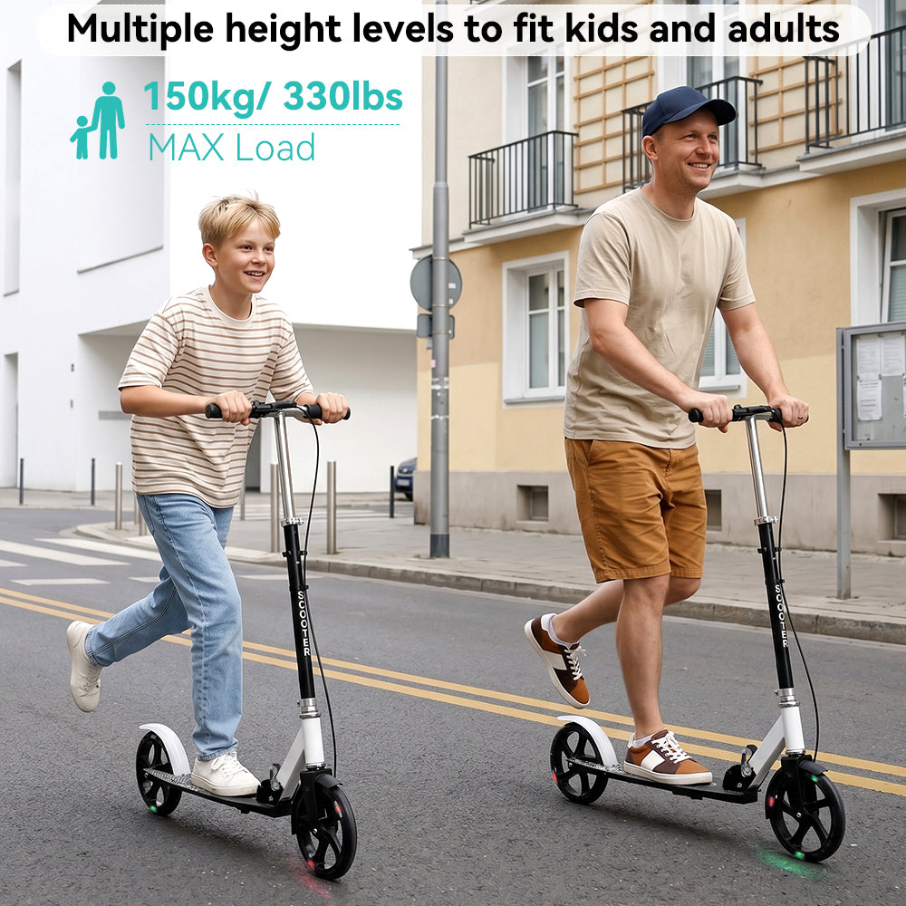 Foldable Commuter Kick Scooter For Adults and Teens With 8" Large solid pu luminous tire Dual Safety Brakes Anti-Slip Deck Commute Kick Scooter