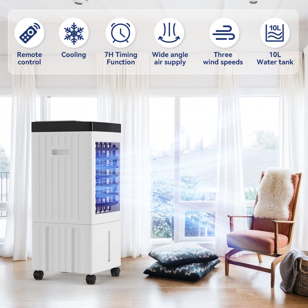 Portable 10L Evaporative Air Conditioner 3-IN-1 Evaporative Cooler w/ Remote Control Fan & Humidifier