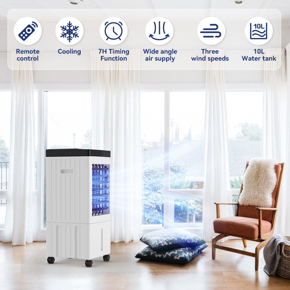 Portable 10L Evaporative Air Conditioner 3-IN-1 Evaporative Cooler w/ Remote Control Fan & Humidifier