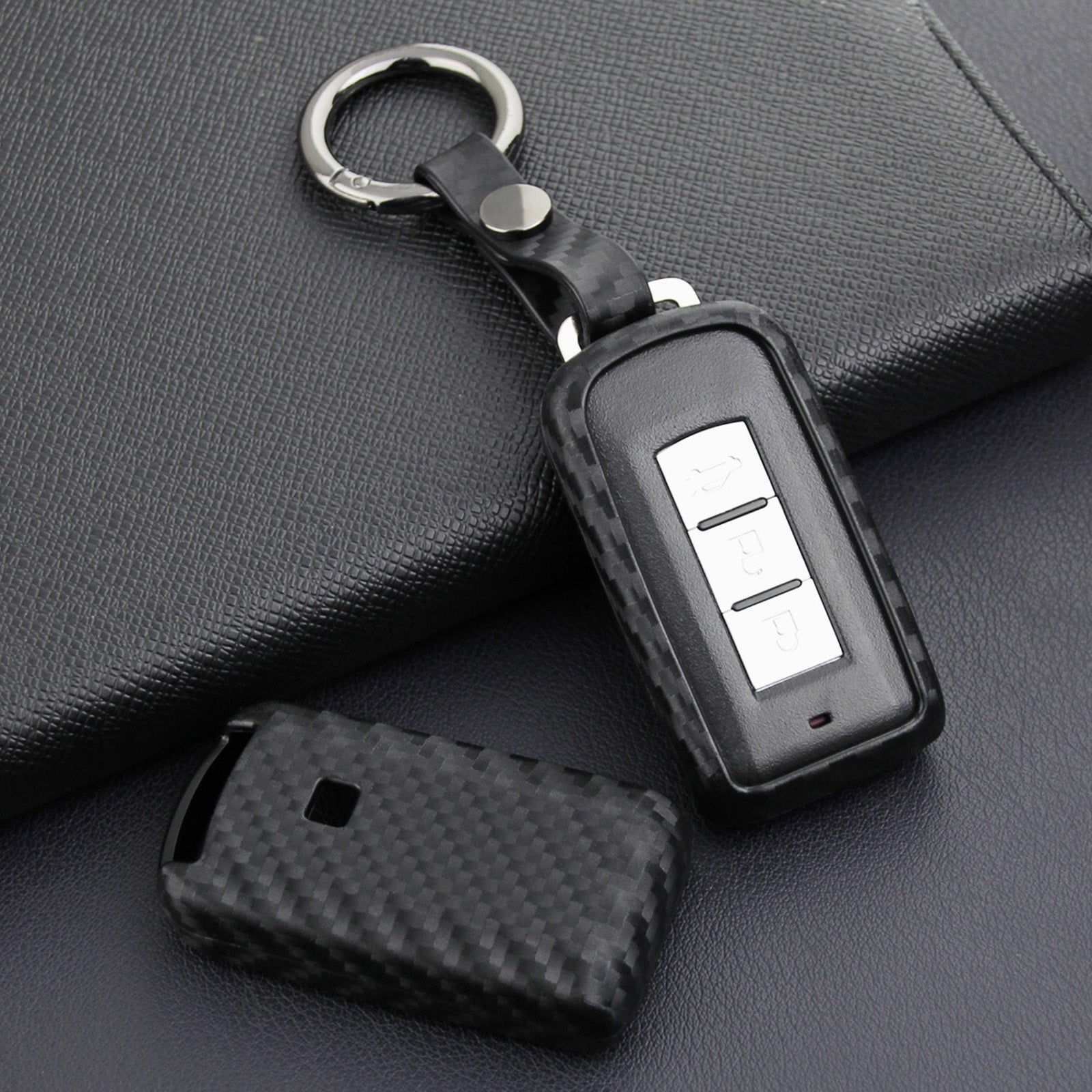 Leather Silicone Car Key Case Cover With Buckle For Mitsubishi