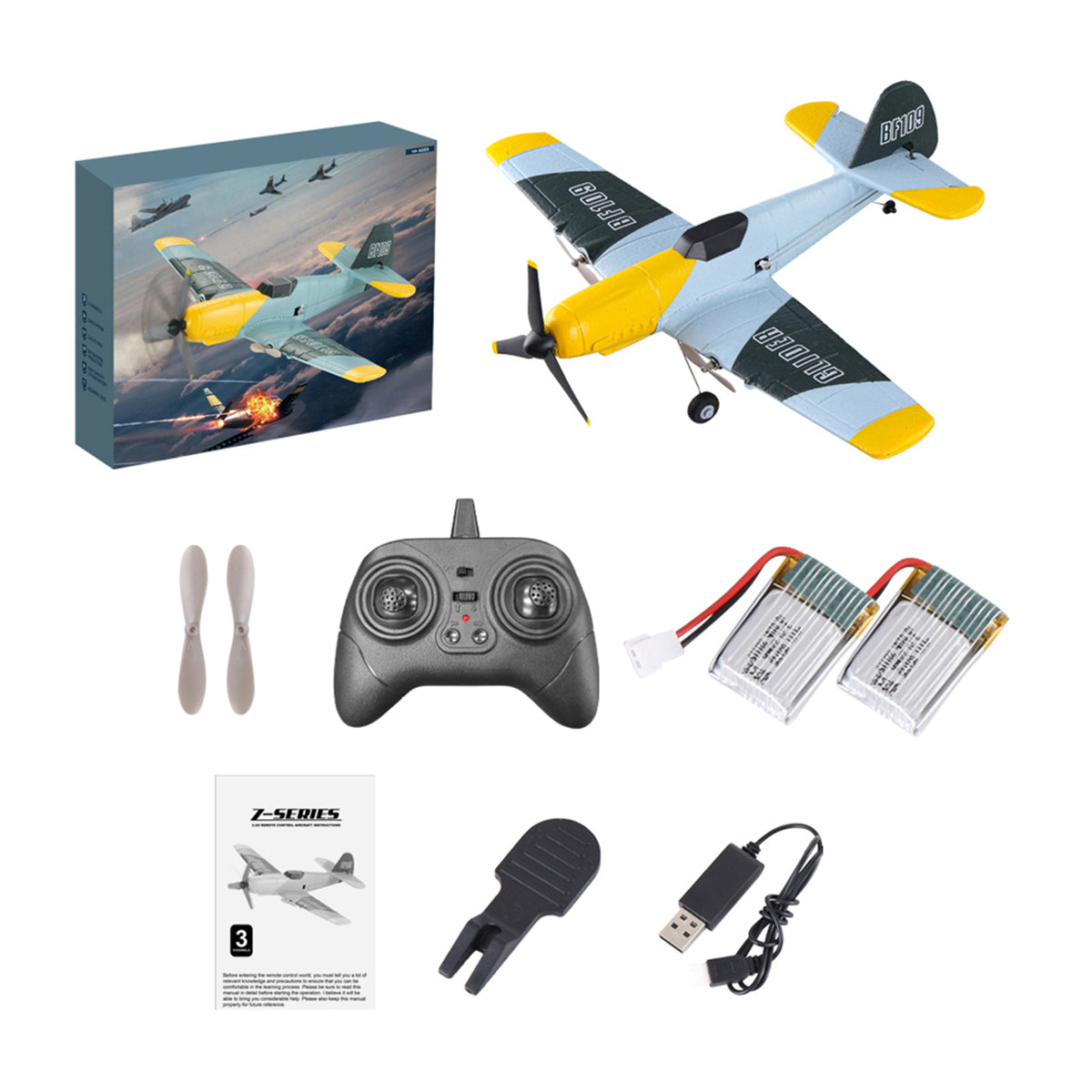 RC Plane 3Channel BF-109 Airplane Toys 2.4GHZ 6-Axis Gyro Plane With 2 Batteries