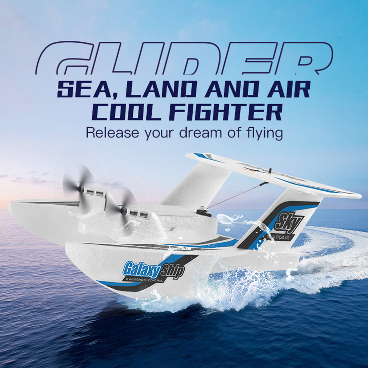 RC Plane For Water Land & Air Aircraft 3Ch Remote With 2 Batteries 2.4Ghz Blue
