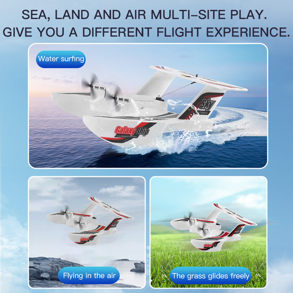 RC Plane For Water Land & Air Aircraft 3Ch Remote With 2 Batteries 2.4Ghz Red