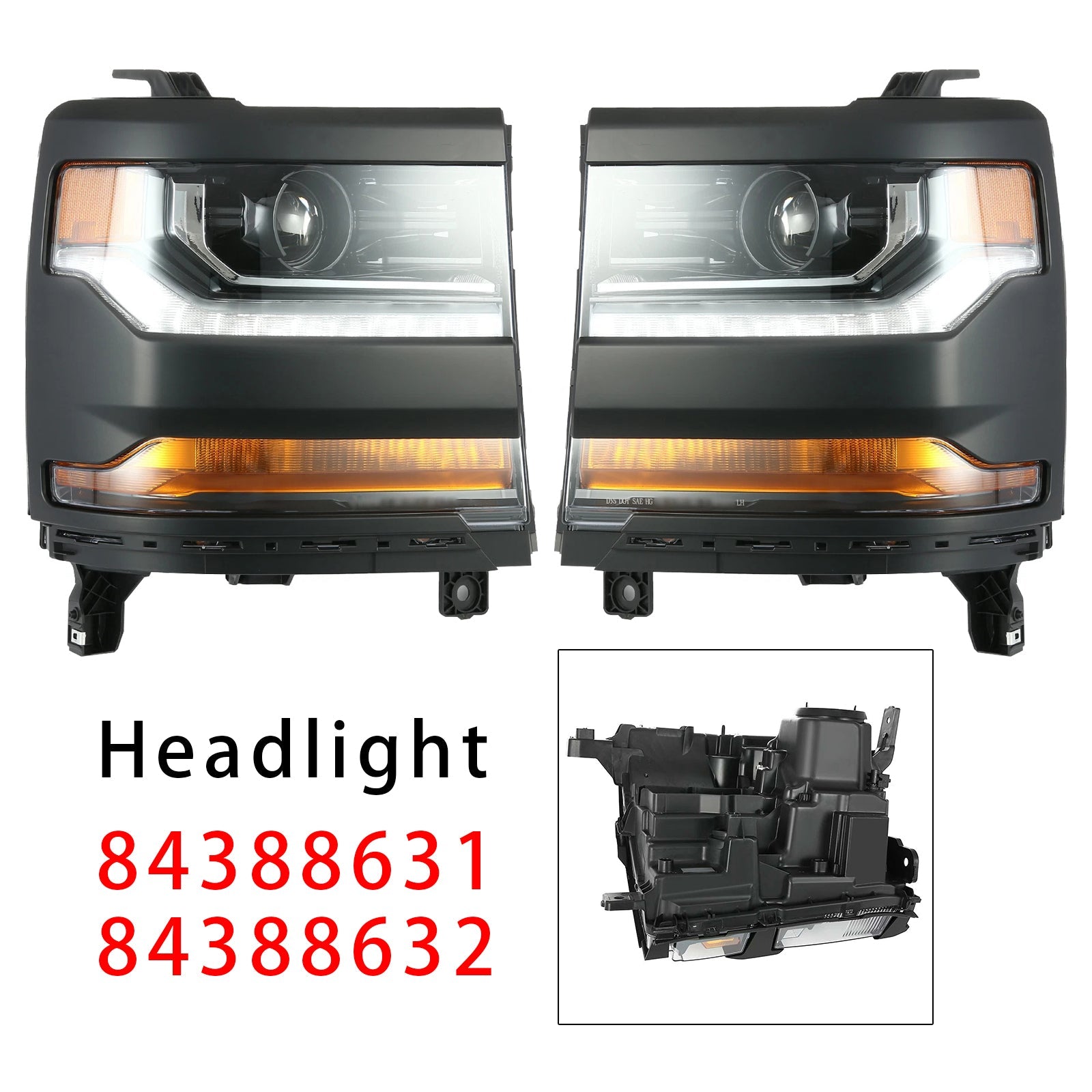 2016-2019 For Chevy Silverado 1500 Left+Right HID Xenon Projector Headlight 84388631 84181565