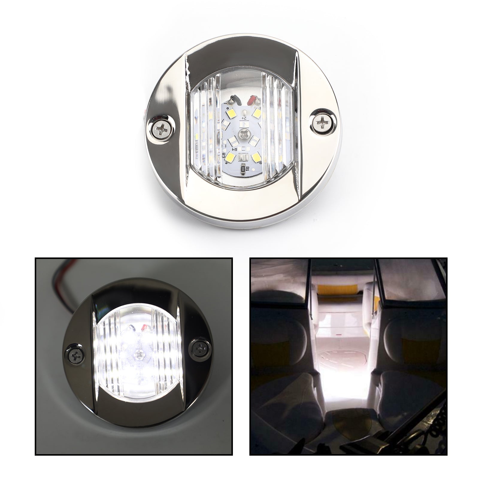 LED Marine Boat Yacht Transom Chrome Anchor Stern Light White Round 2835-SMD 12V