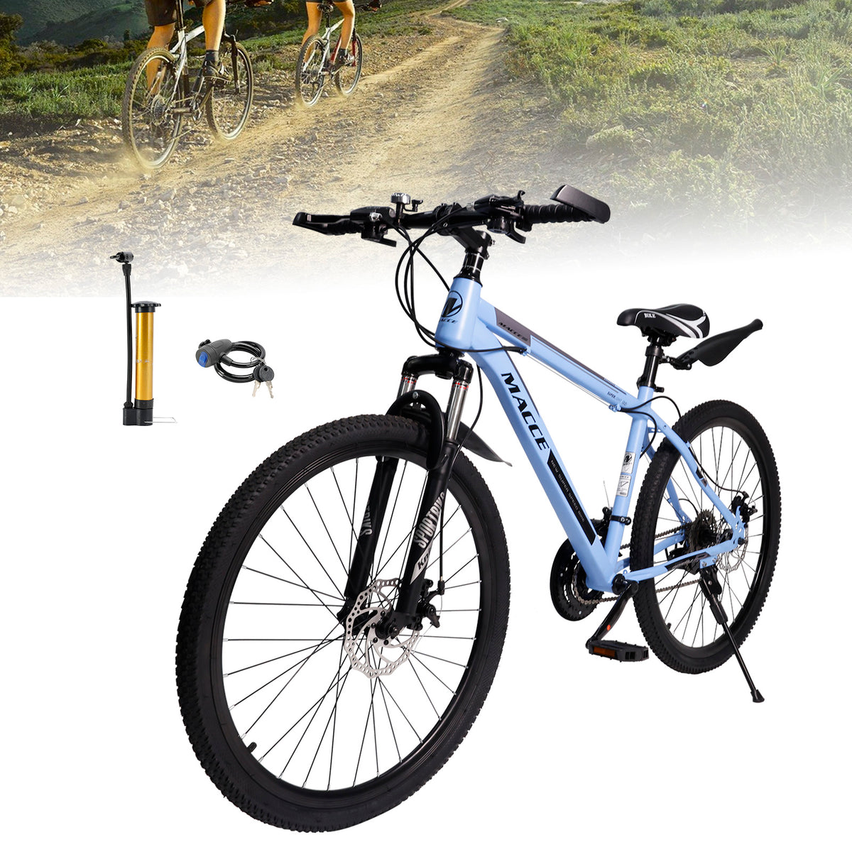 26" wheels 27 speed double disc brake mountain bike MTB for adults Blue