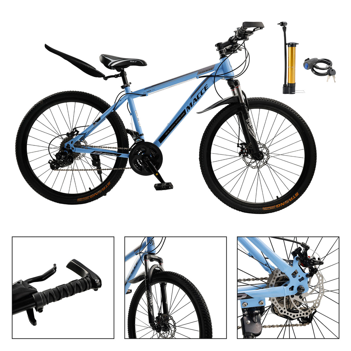 26" wheels 27 speed double disc brake mountain bike MTB for adults Blue