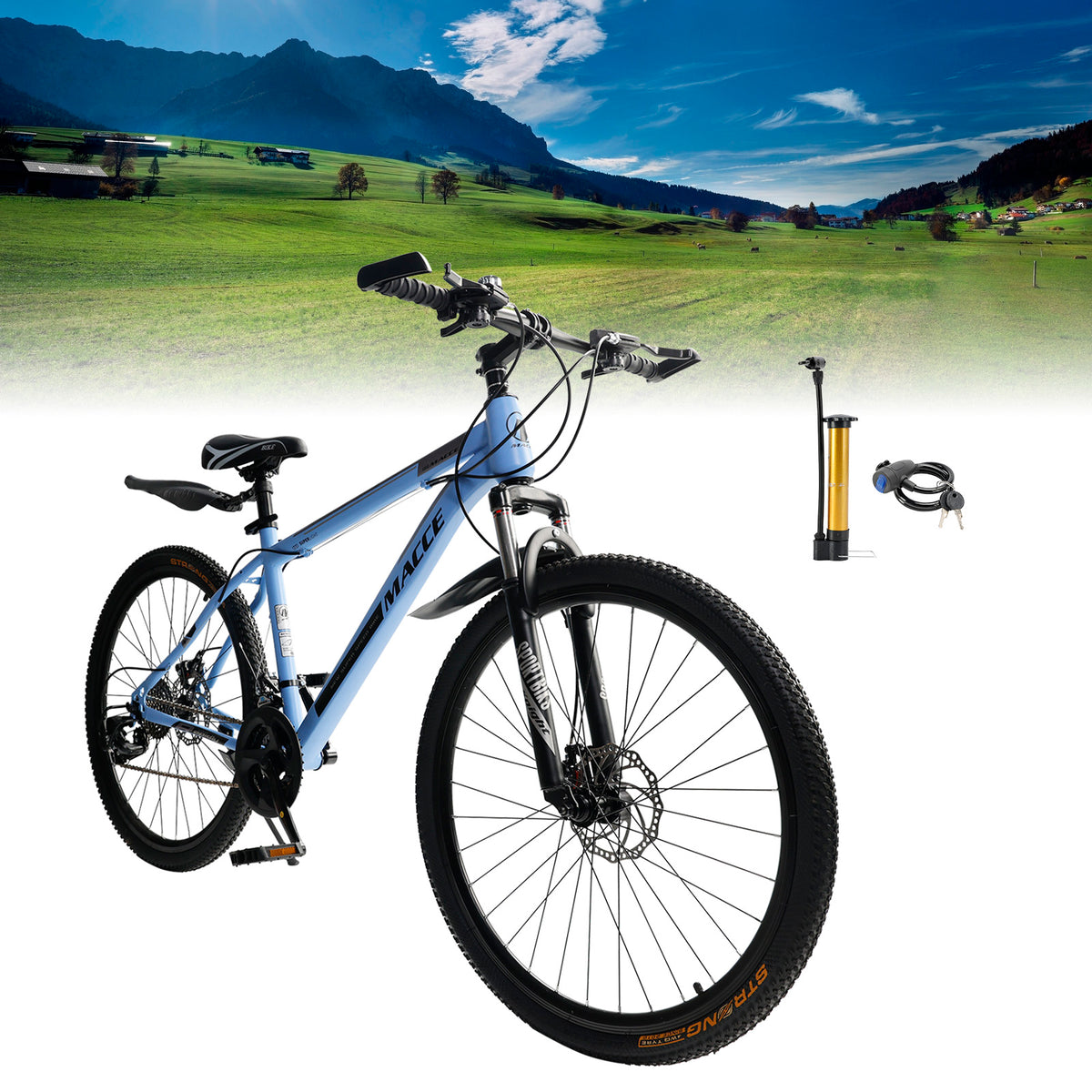 26" wheels 27 speed double disc brake mountain bike MTB for adults Blue