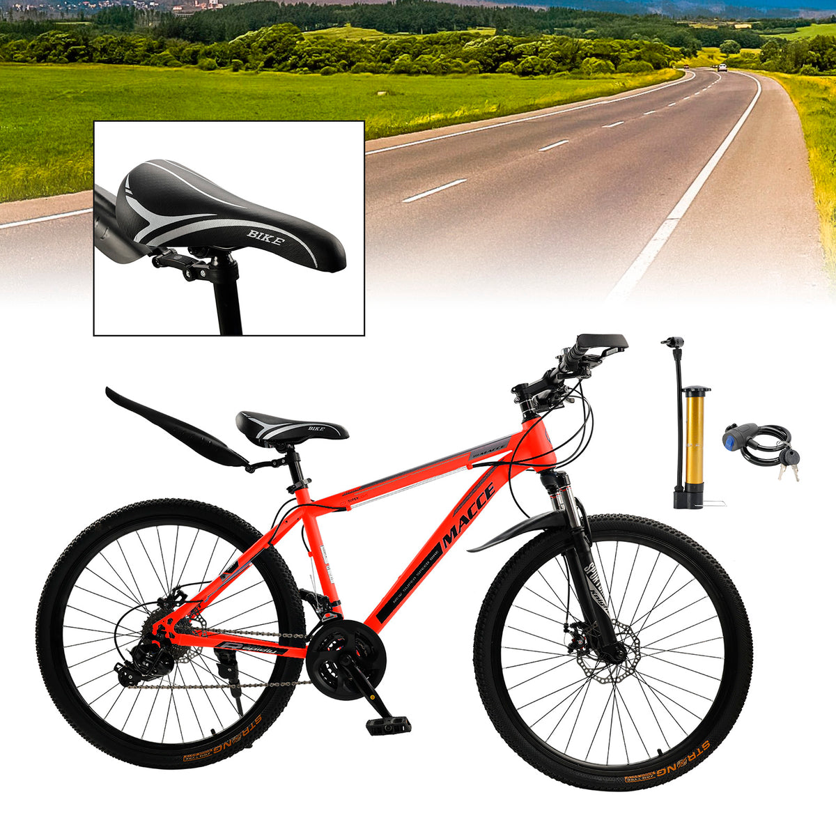 26" wheels 27 speed double disc brake mountain bike MTB for adults Red