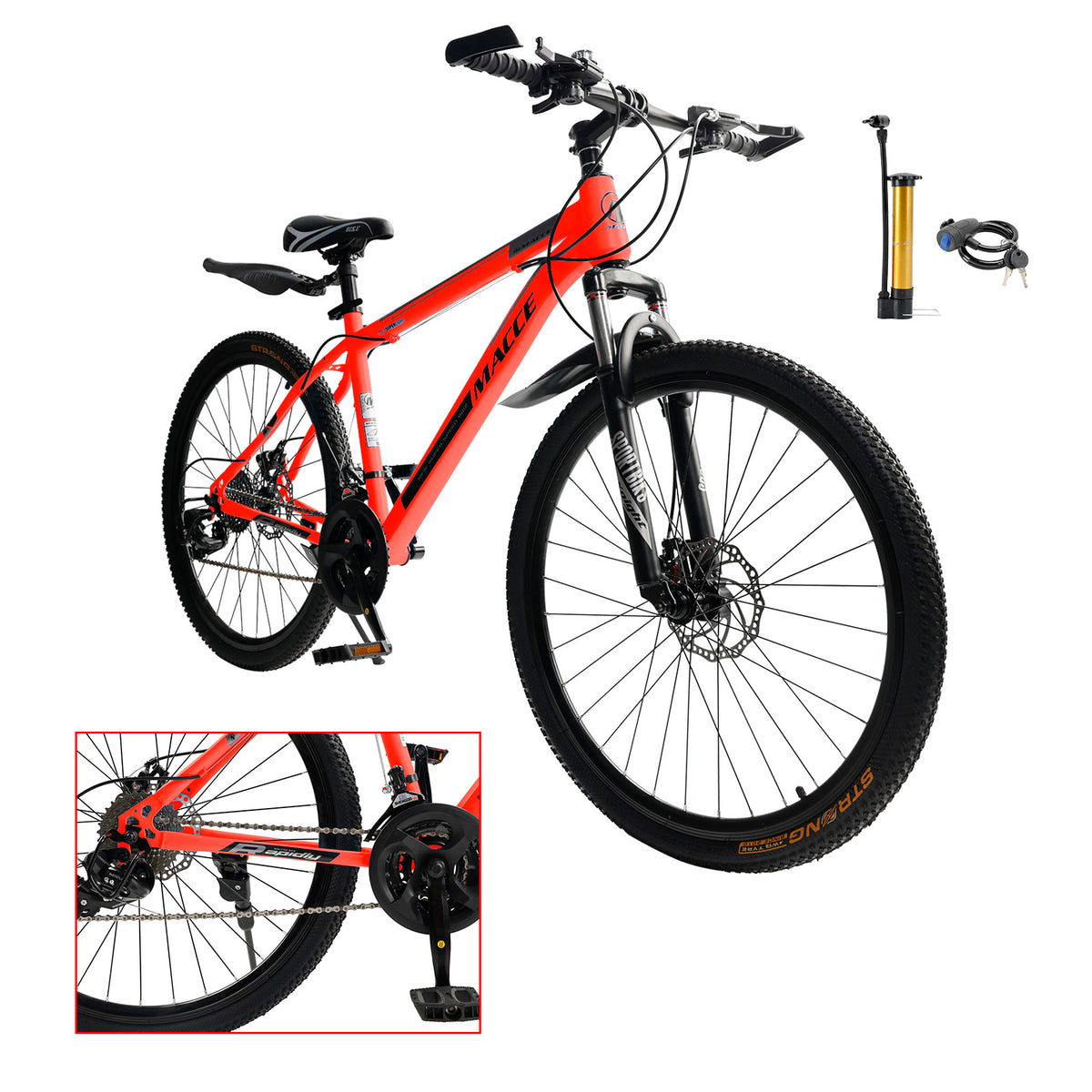 26" wheels 27 speed double disc brake mountain bike MTB for adults Red