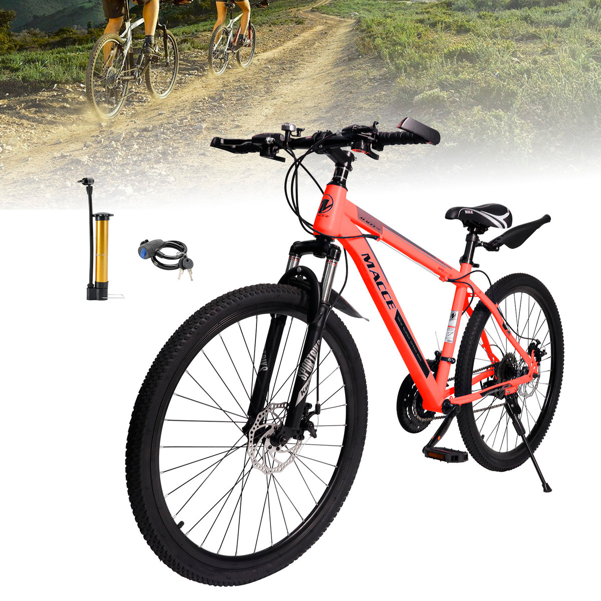 26" wheels 27 speed double disc brake mountain bike MTB for adults Red