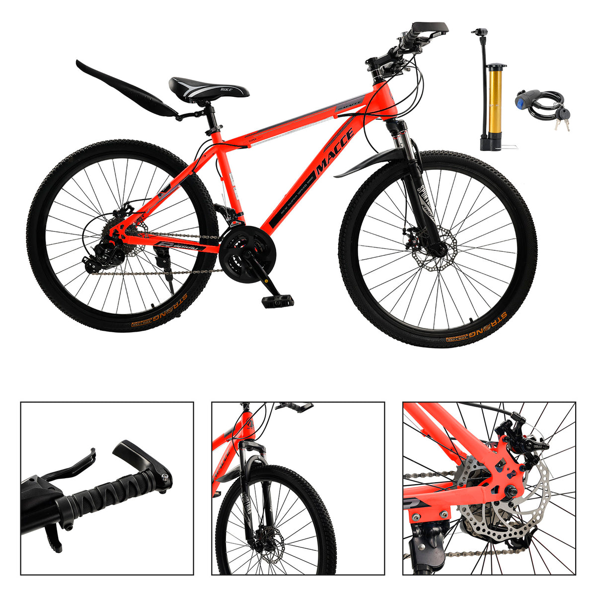 26" wheels 27 speed double disc brake mountain bike MTB for adults Red