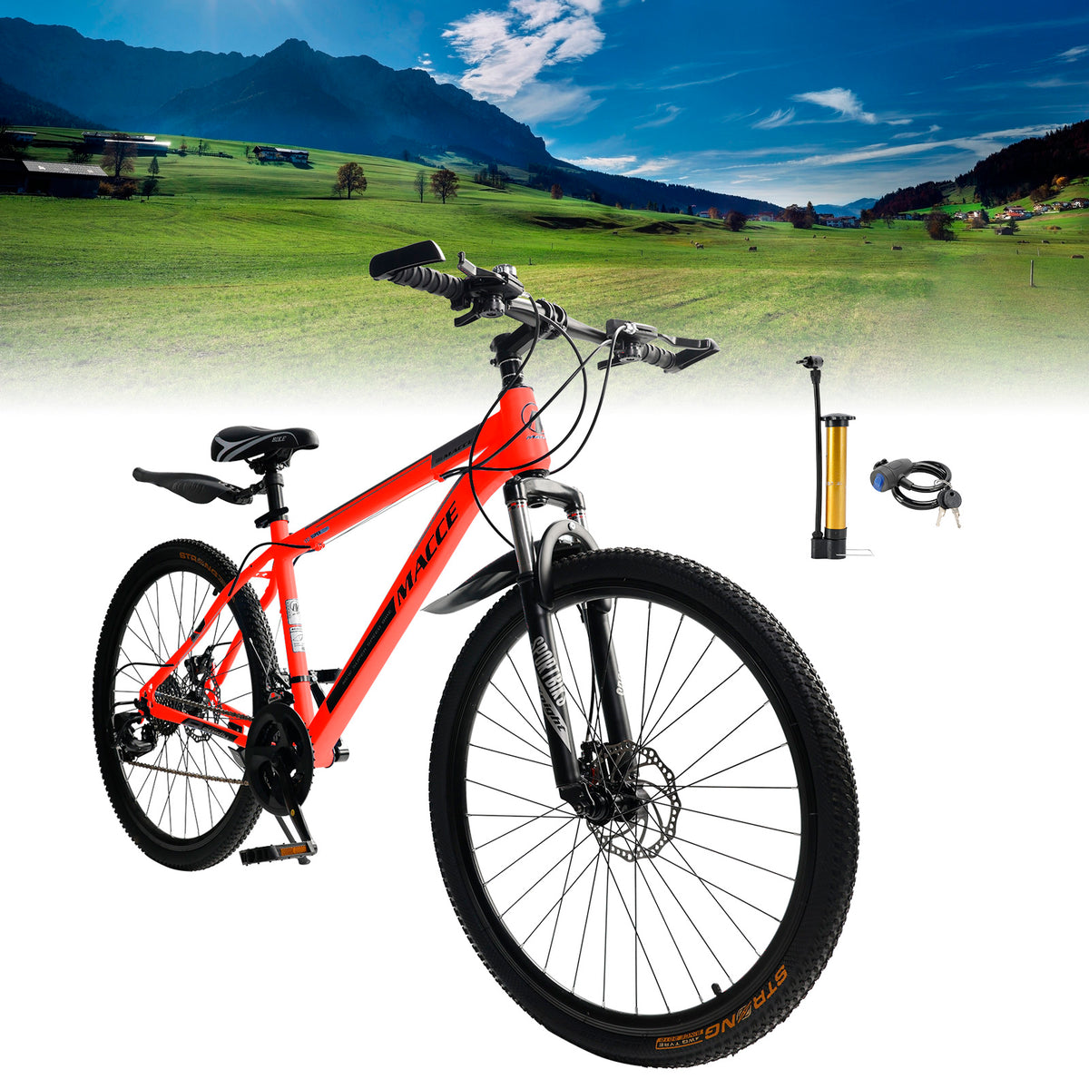 26" wheels 27 speed double disc brake mountain bike MTB for adults Red