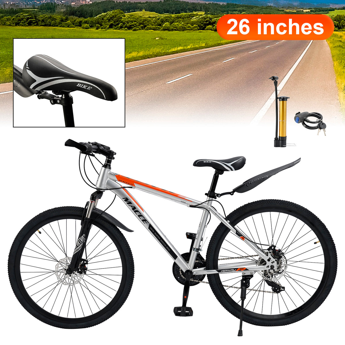 26" wheels 27 speed double disc brake mountain bike MTB for adults Silver