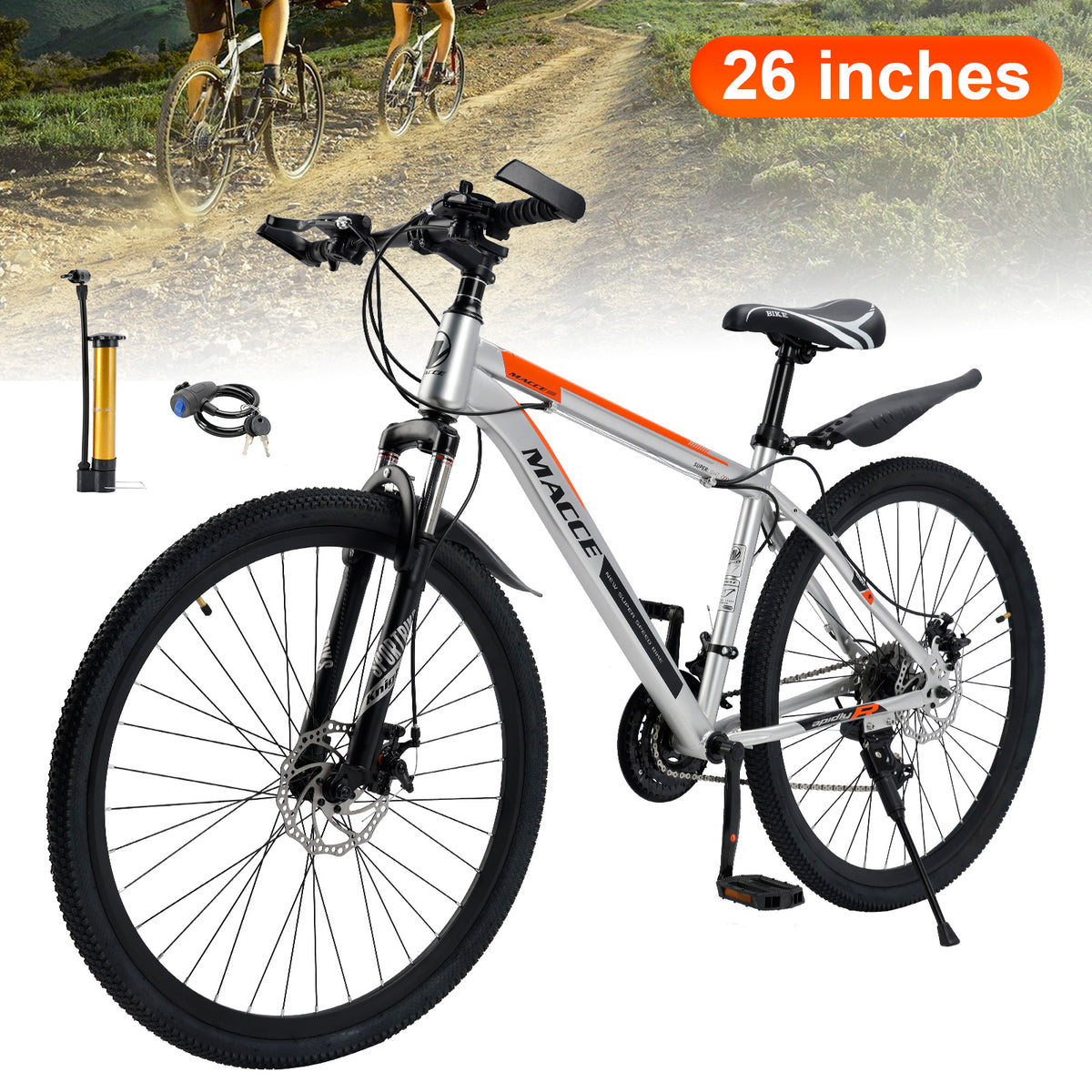 26" wheels 27 speed double disc brake mountain bike MTB for adults Silver