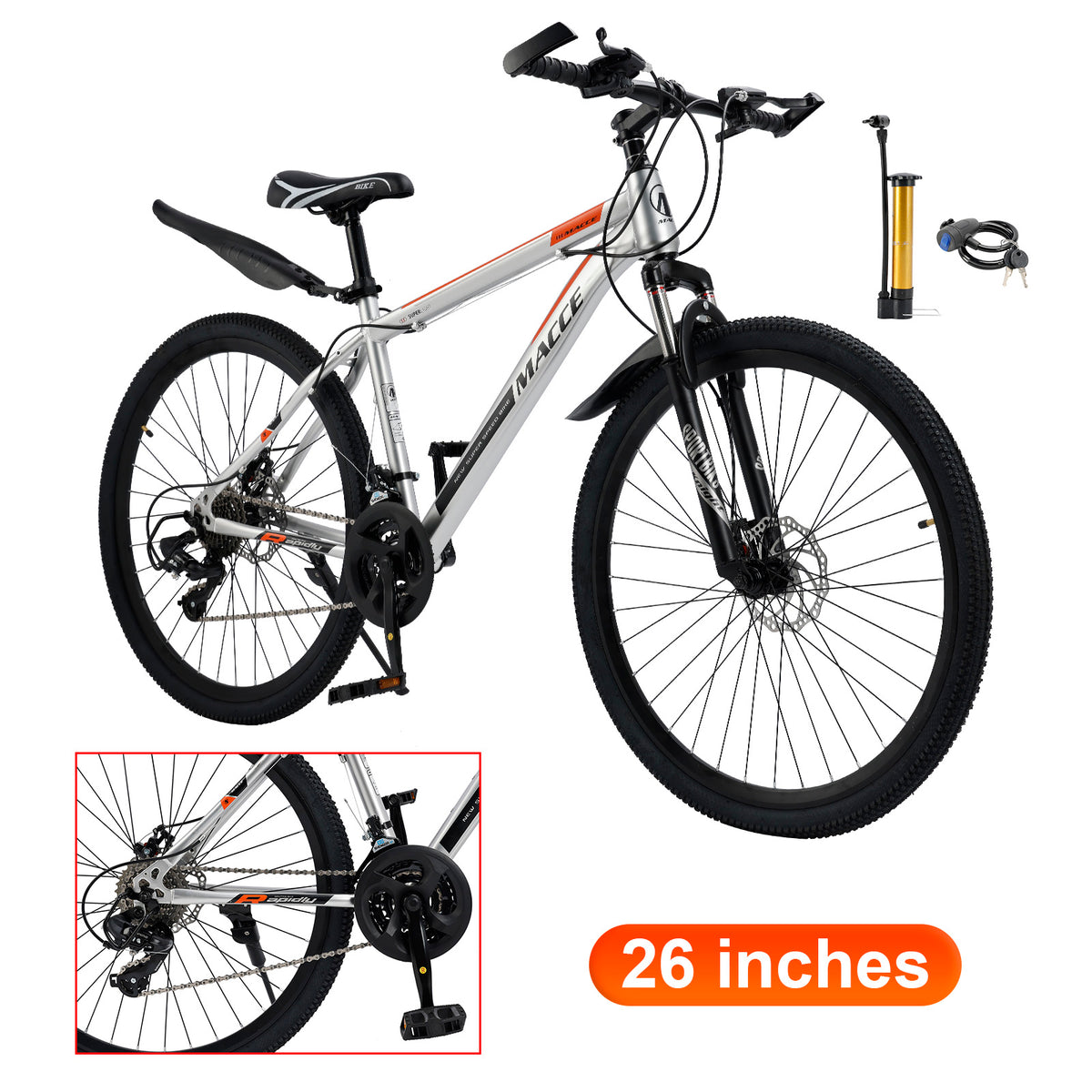 26" wheels 27 speed double disc brake mountain bike MTB for adults Silver