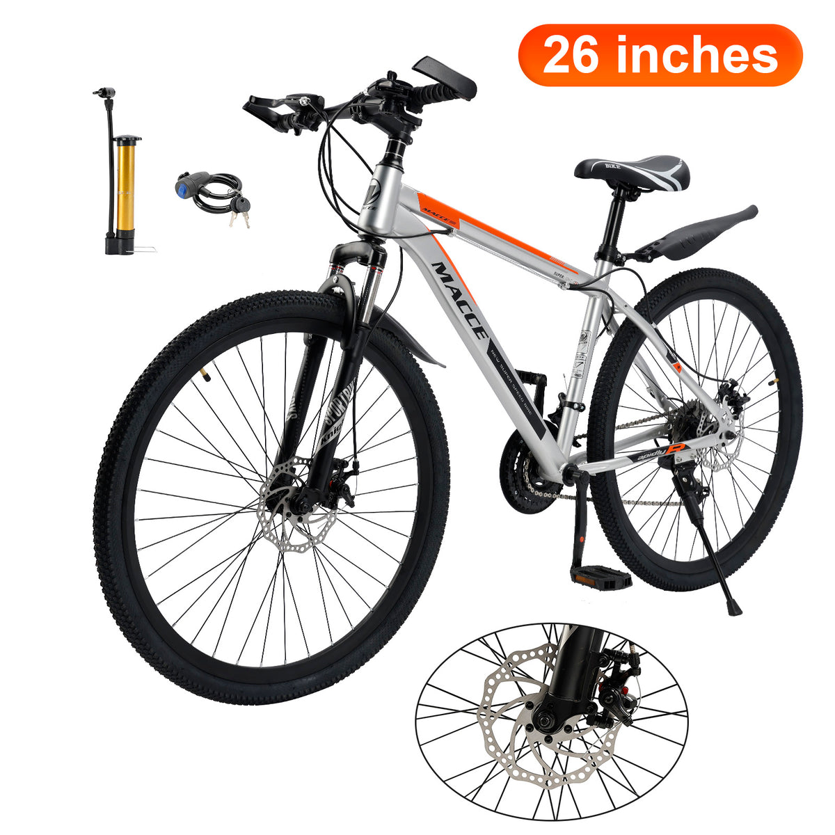 26" wheels 27 speed double disc brake mountain bike MTB for adults Silver